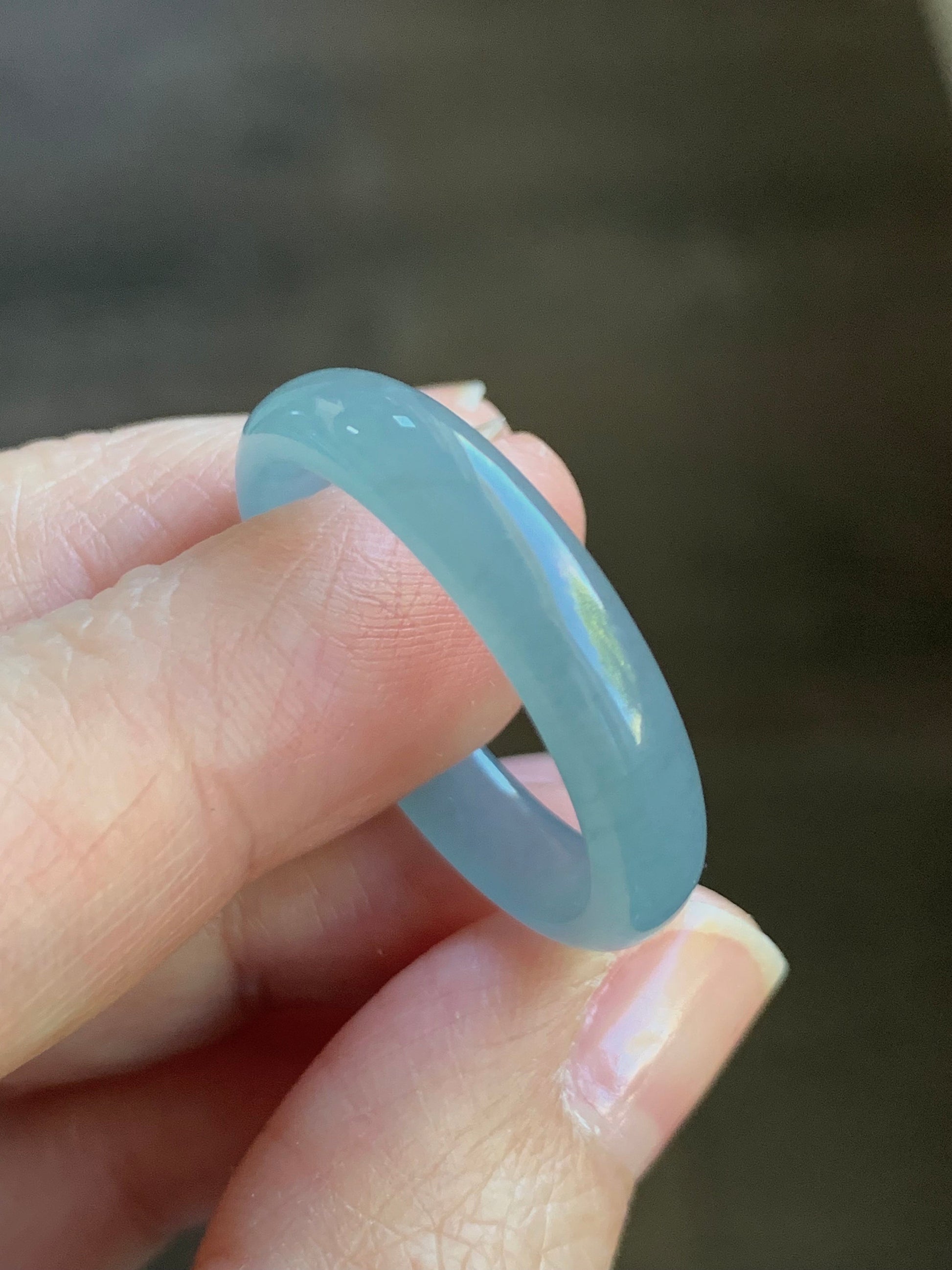 Natural Guatemalan Icy Translucent Gelatinous Light Dusty Blue Jadeite Open Band Ring size 12.25 天然冰危淡蓝翡翠开口戒圈