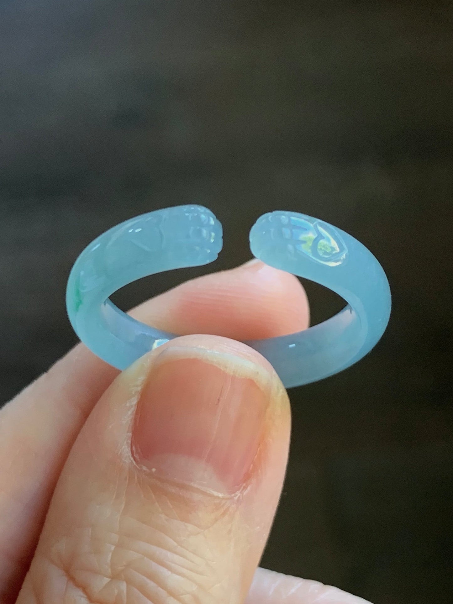 Natural Guatemalan Icy Translucent Gelatinous Light Dusty Blue Jadeite Open Band Ring size 12.25 天然冰危淡蓝翡翠开口戒圈