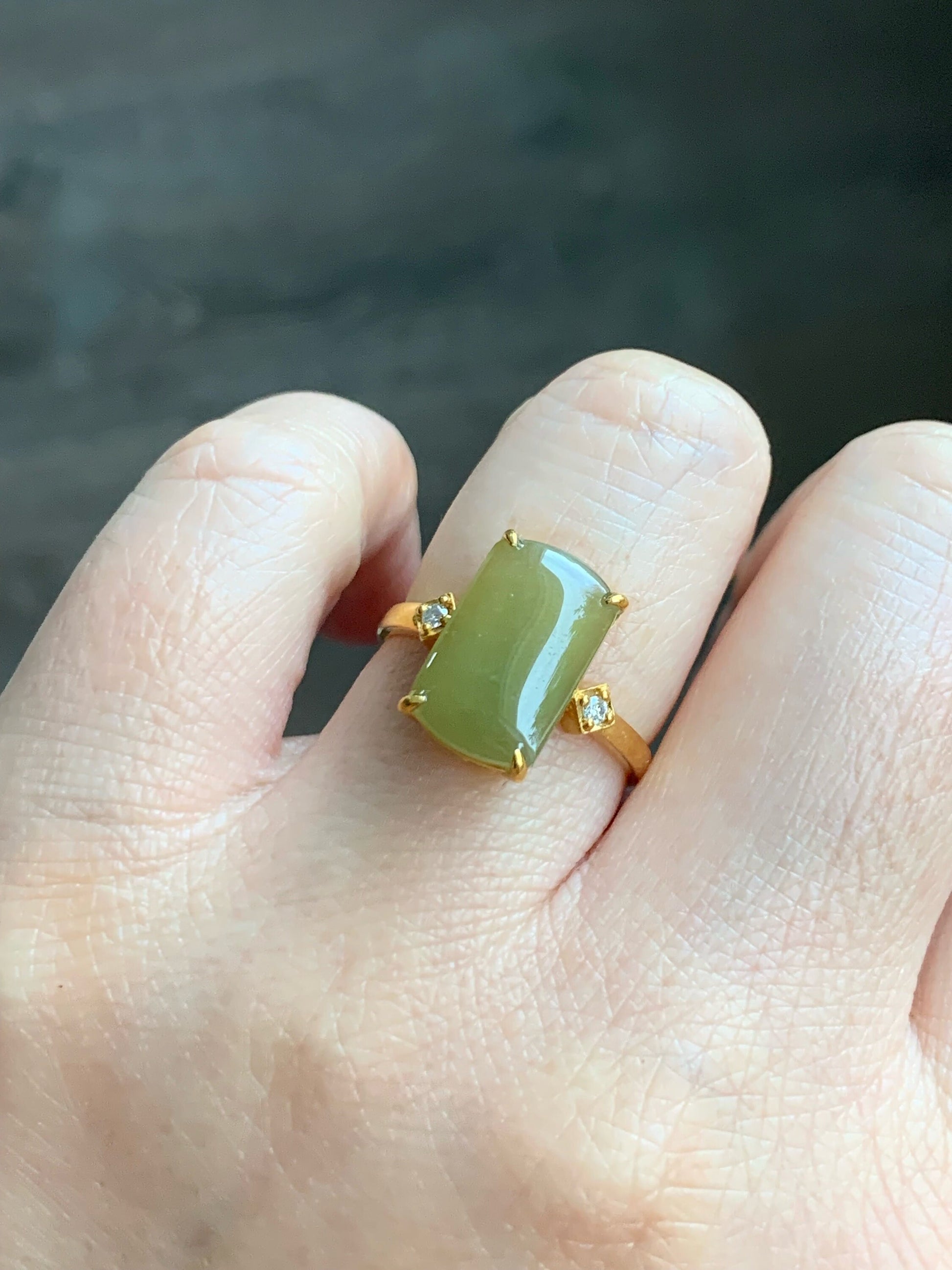 Certified Natural Burmese Icy Translucent Yellow Jadeite Saddle Ring Size 7 18K Yellow Gold & Diamonds 天然老种缅甸冰寿黄翡翠马鞍钻石镶嵌戒指