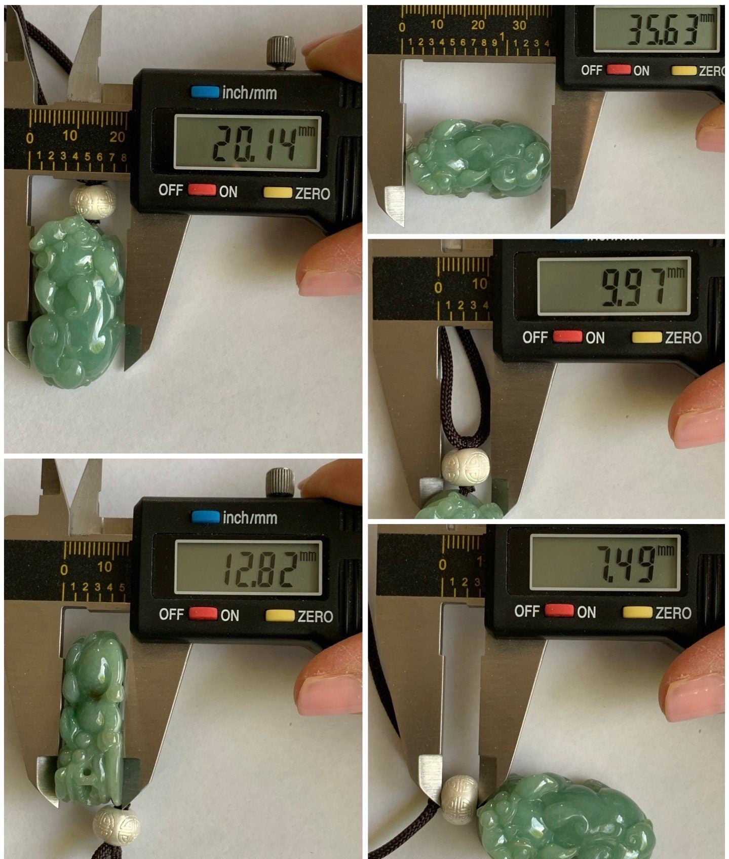 Large Natural Burmese Icy Translucent Light Green Jadeite Pixiu Pendant 999 Sterling Silver Bead Rope Necklace 25” 21g 天然缅甸糯冰绿翡翠貔貅足银顶珠吊坠项链