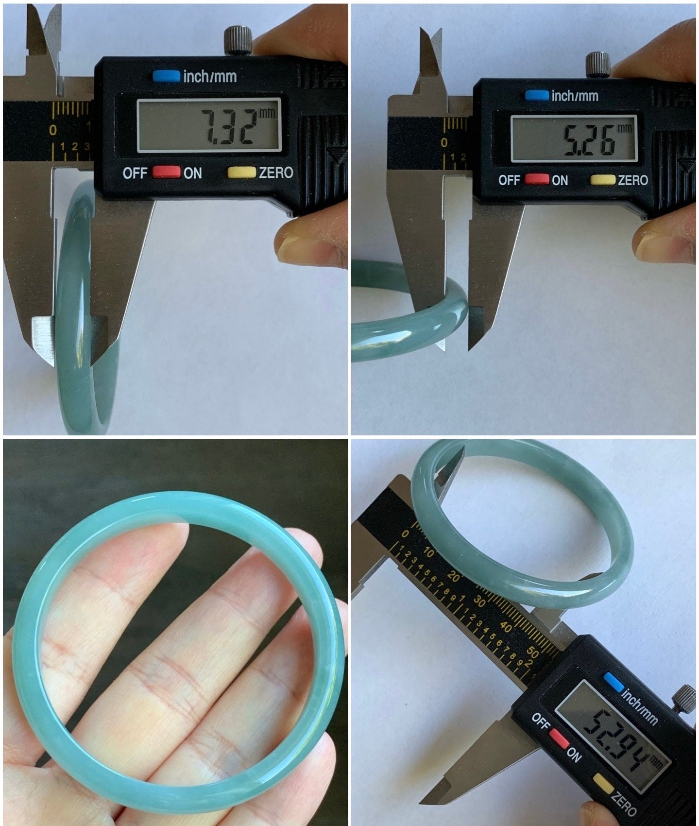 Natural Guatemalan Icy Translucent Light Blue Jadeite Bangle Bracelet 53mm 7.3x5.2mm 21g 天然冰危淡蓝水翡翠细条正圈手镯 QLXK26