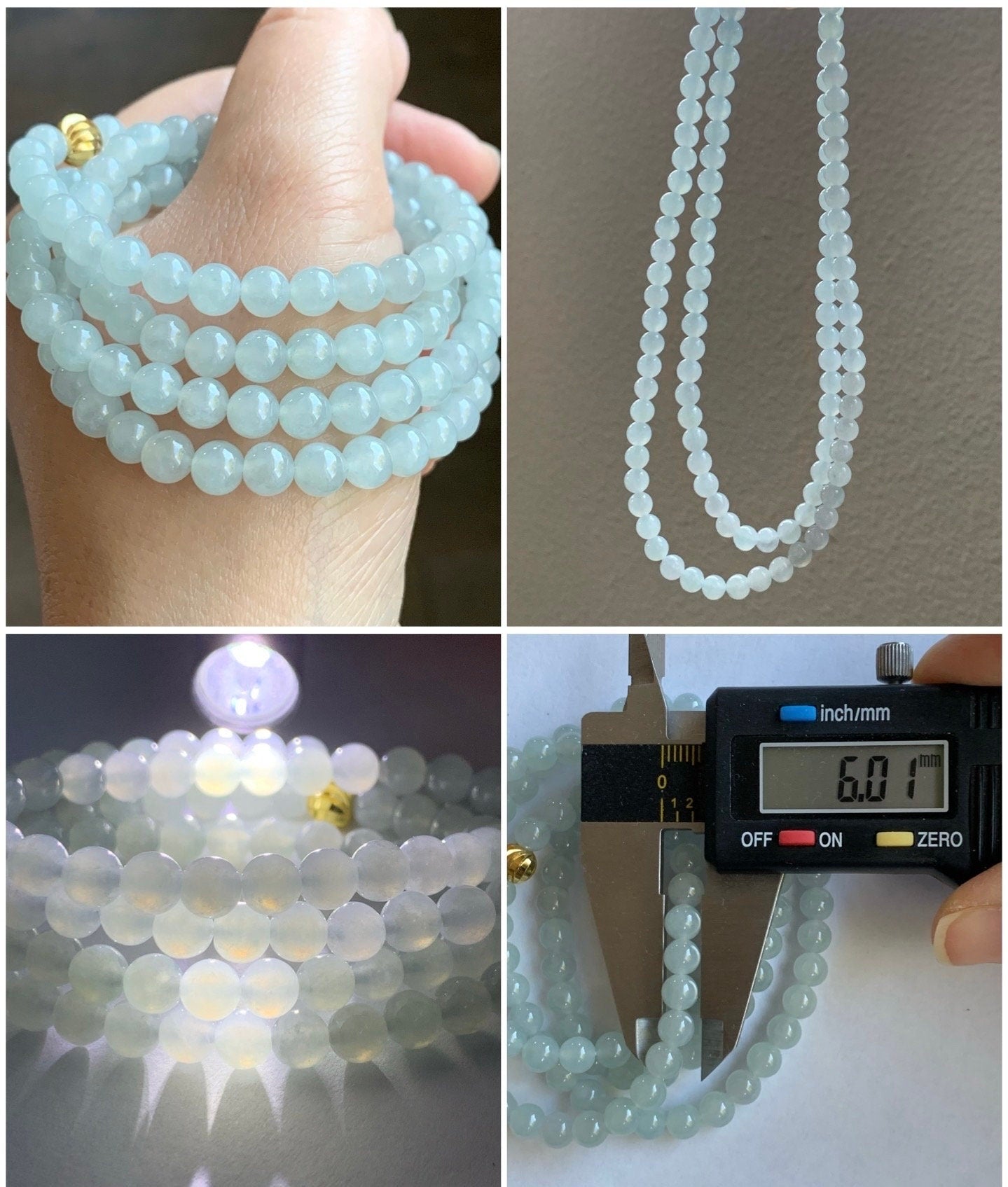 Natural Burmese Icy Translucent Gelatinous Light Blue Jadeite Round Beads Beaded Necklace 6mm 26” 42g 天然缅甸冰胶淡蓝底翡翠圆珠长串项链 DLM221