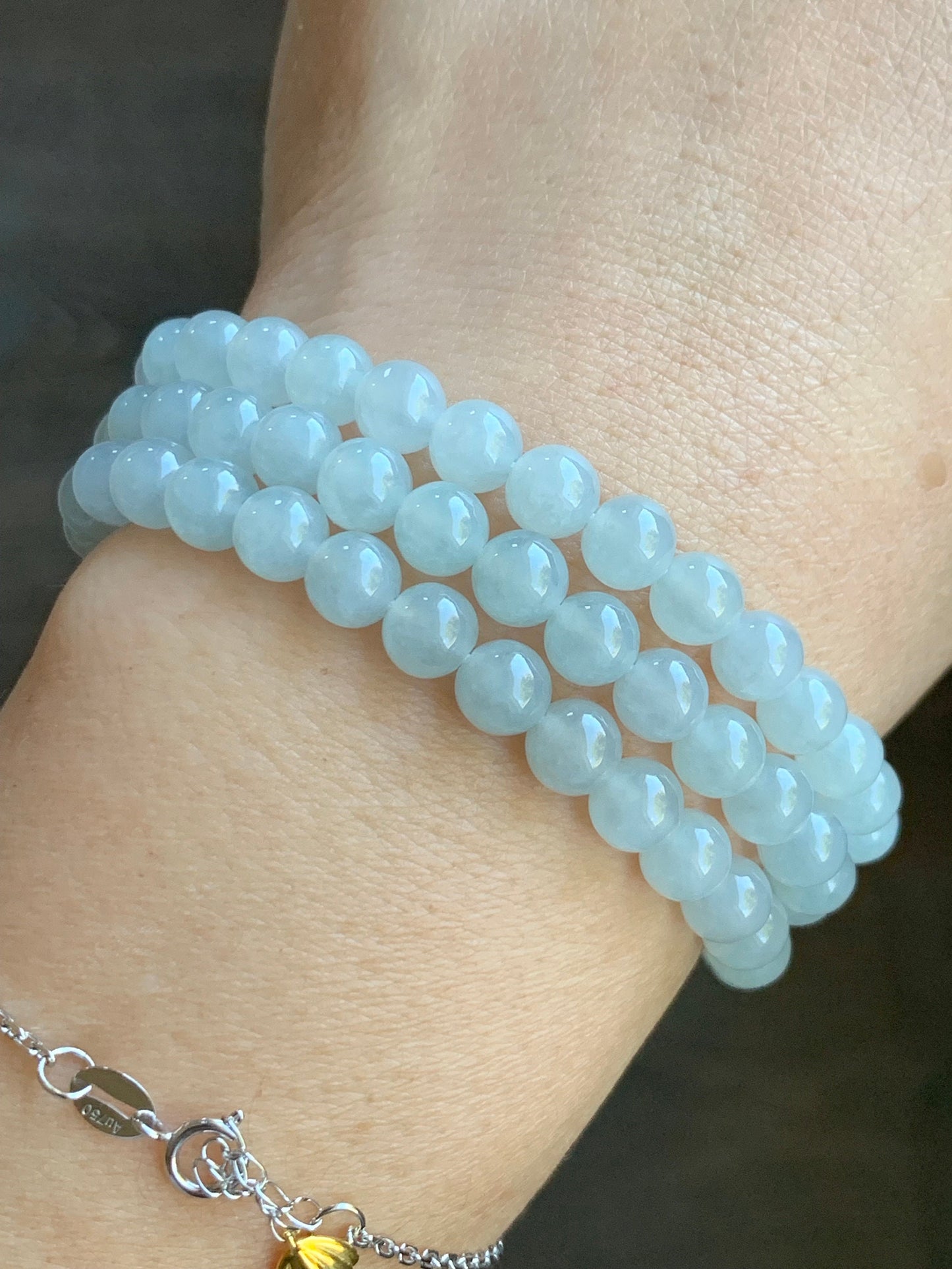 Natural Burmese Icy Translucent Gelatinous Light Blue Jadeite Round Beads Beaded Necklace 6mm 26” 42g 天然缅甸冰胶淡蓝底翡翠圆珠长串项链 DLM221