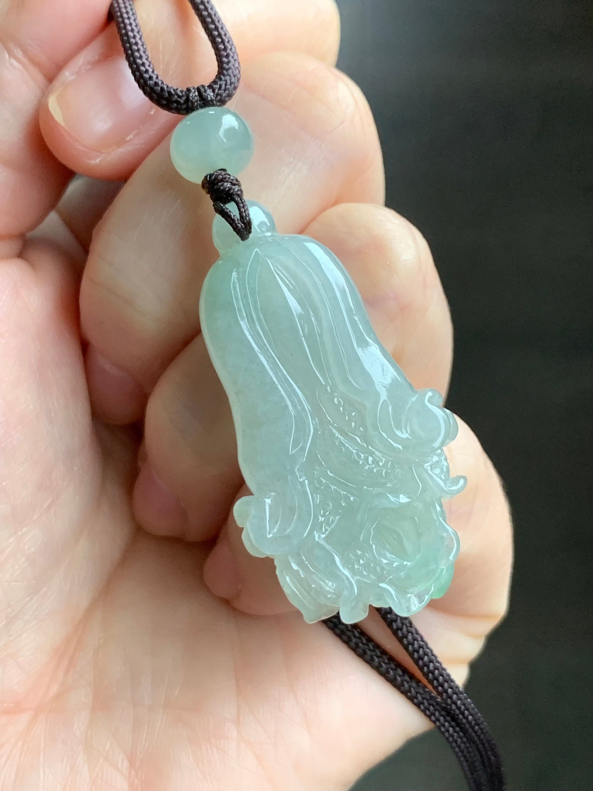 Natural Burmese Icy Translucent Gelatinous Light Green Jadeite w/ Green Marbling Cabbage Pendant Rope Necklace Adjustable 天然缅甸冰胶晴色翡翠白菜百财吊坠