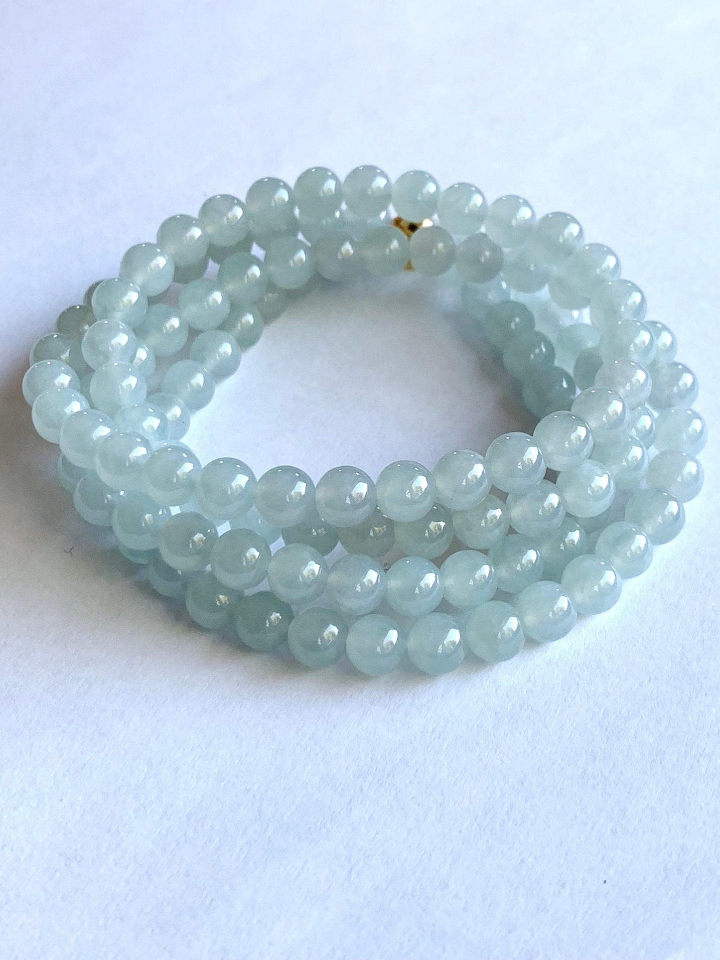 Natural Burmese Icy Translucent Gelatinous Light Blue Jadeite Round Beads Beaded Necklace 6mm 26” 42g 天然缅甸冰胶淡蓝底翡翠圆珠长串项链 DLM221