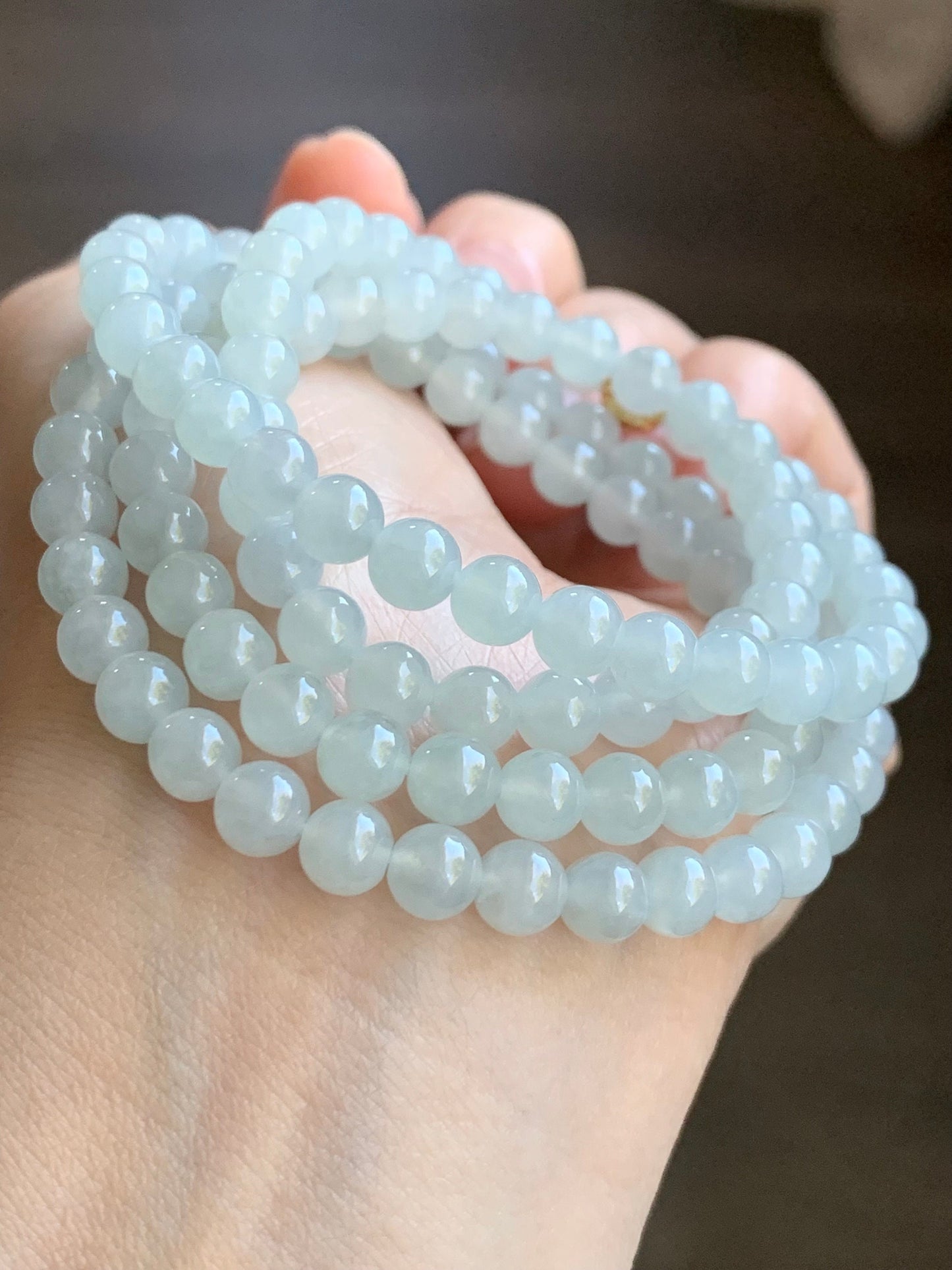 Natural Burmese Icy Translucent Gelatinous Light Blue Jadeite Round Beads Beaded Necklace 6mm 26” 42g 天然缅甸冰胶淡蓝底翡翠圆珠长串项链 DLM221