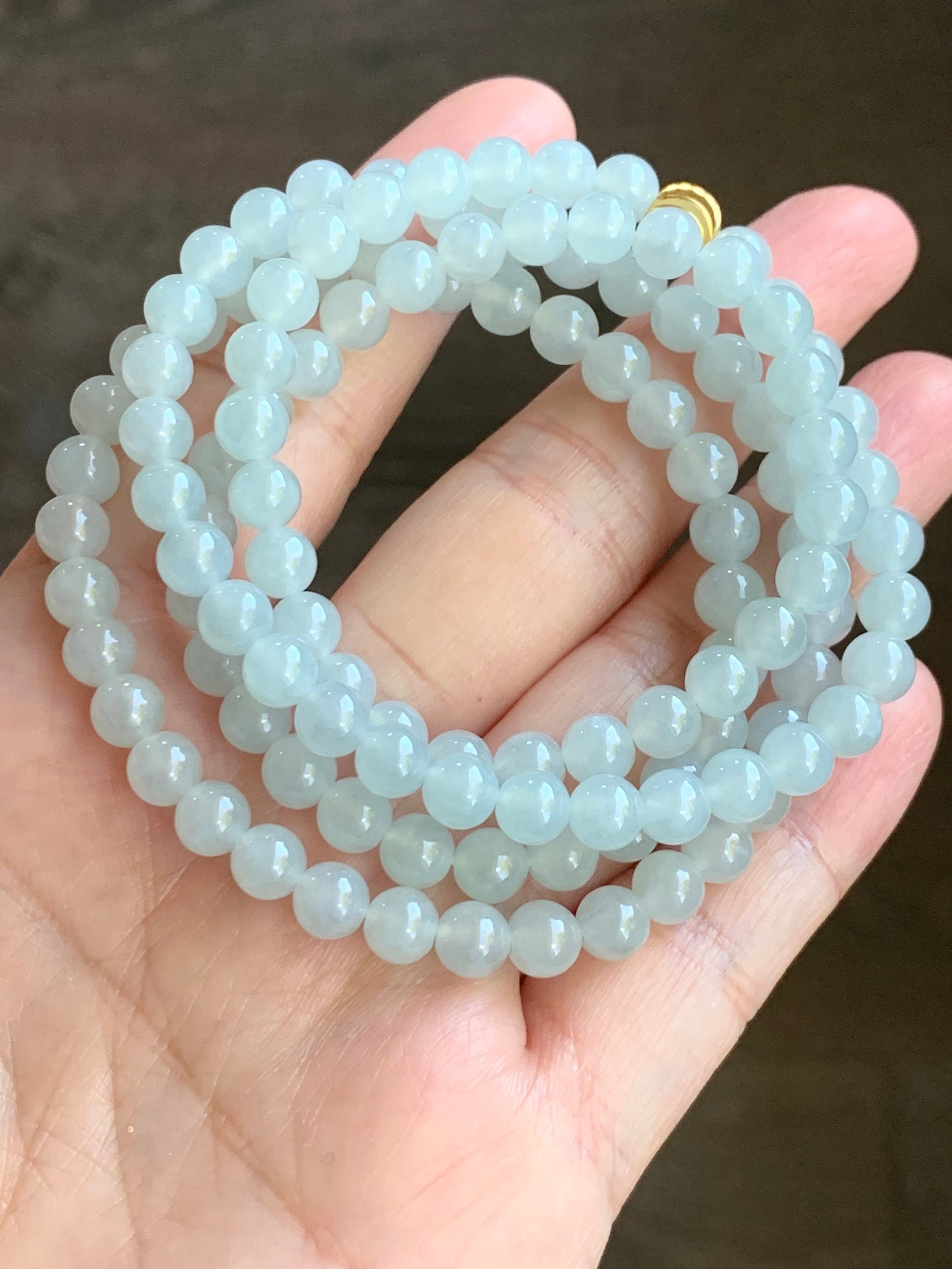 Natural Burmese Icy Translucent Gelatinous Light Blue Jadeite Round Beads Beaded Necklace 6mm 26” 42g 天然缅甸冰胶淡蓝底翡翠圆珠长串项链 DLM221