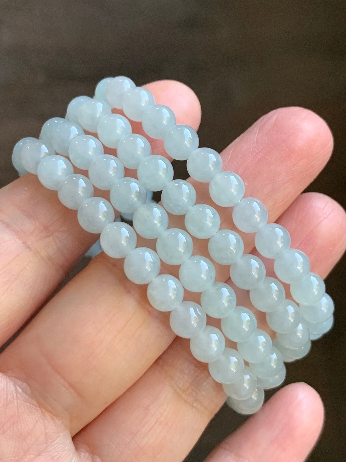 Natural Burmese Icy Translucent Gelatinous Light Blue Jadeite Round Beads Beaded Necklace 6mm 26” 42g 天然缅甸冰胶淡蓝底翡翠圆珠长串项链 DLM221