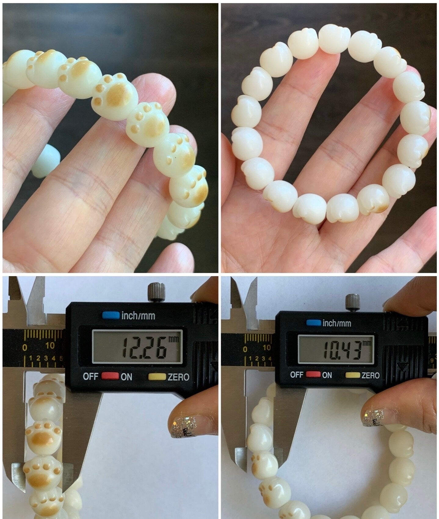 Natural Bodhi Root Carved 3D Paw Print Beads Beaded Bracelet Stretchy 6.5” 天然菩提立体雕刻猫爪手串