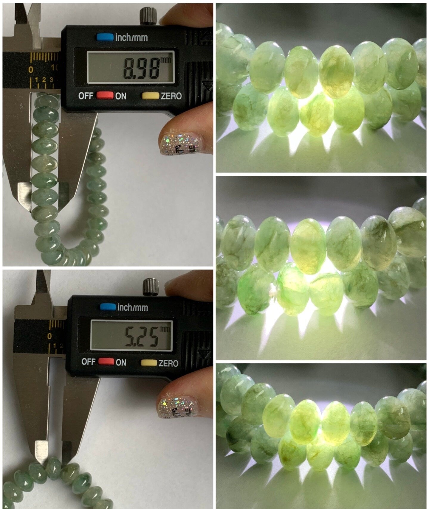 Natural Burmese Icy Translucent Light Green Jadeite Dark Green Marbling Drum Beads Beaded Bracelet Stretchy 6.5” 25g 天然缅甸冰胶晴底飘花翡翠鼓珠手串 31424