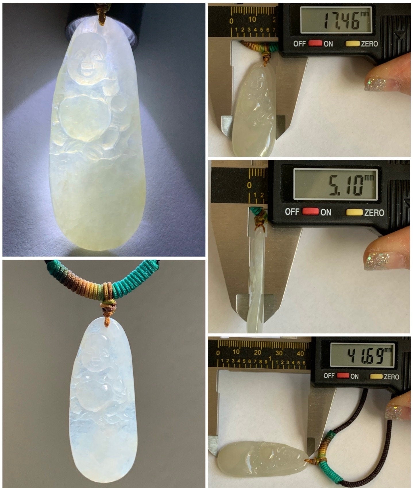 Natural Burmese Grade A Icy Translucent Yellow Sugar Jadeite Buddha Pendant Rope Necklace 26" Adjustable 天然缅甸冰糖雪梨黄翡翠佛公吊坠