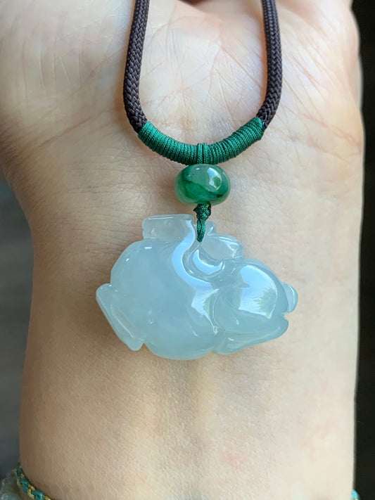 Stunning Natural Burmese Grade A Icy Translucent Gelatinous Light Blue Jadeite Pendant Carved Tang Horse Rope Necklace 天然缅甸冰胶淡晴蓝翡翠唐马挂件