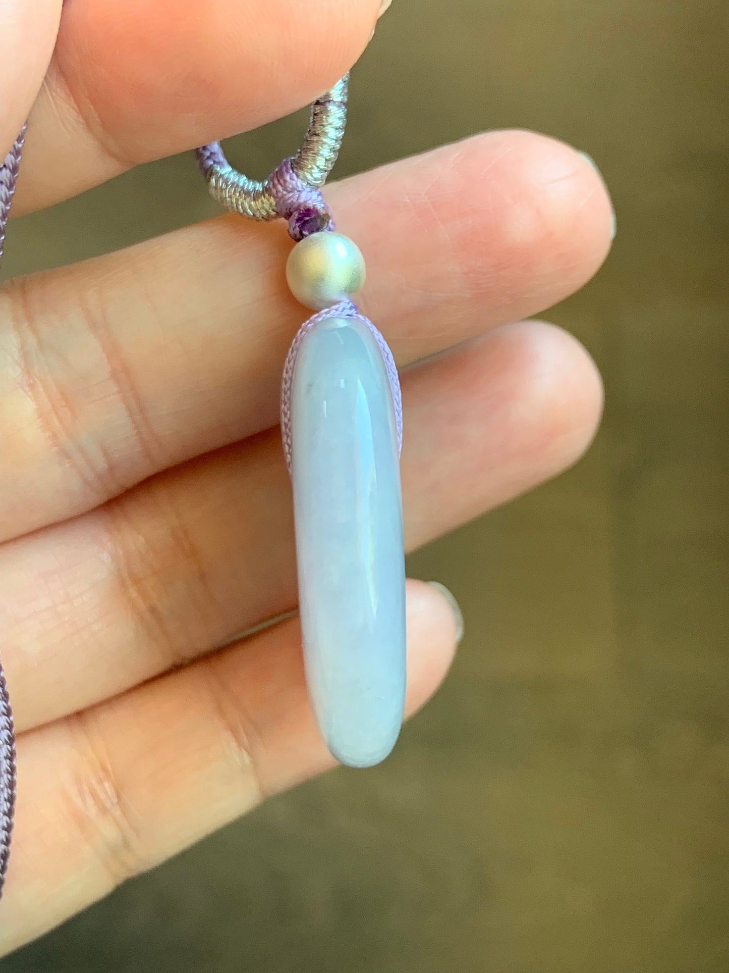 Certified Natural Burmese Icy Translucent Light Purple Jadeite Ping An Kou Donut Pendant Rope Necklace Sterling Silver 30” 天然缅甸冰糯紫翡翠平安扣吊坠项链