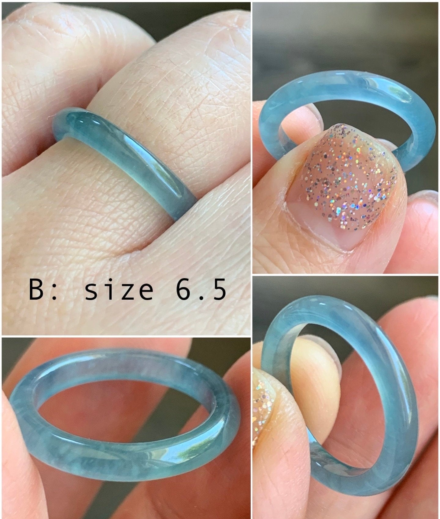 Stunning Natural Guatemalan Icy Highly Translucent Light Blue Jadeite Band Ring Various Sizes 天然冰危起冰起光浅蓝翡翠戒圈 BWL216A-D