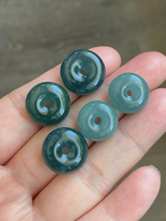 Natural Guatemalan Icy Translucent Teal Blue & Dark Blue Jadeite Thick Ping An Kou Donuts Loose Gem A Lot of 5 天然冰危蓝水翡翠肥扣平安扣