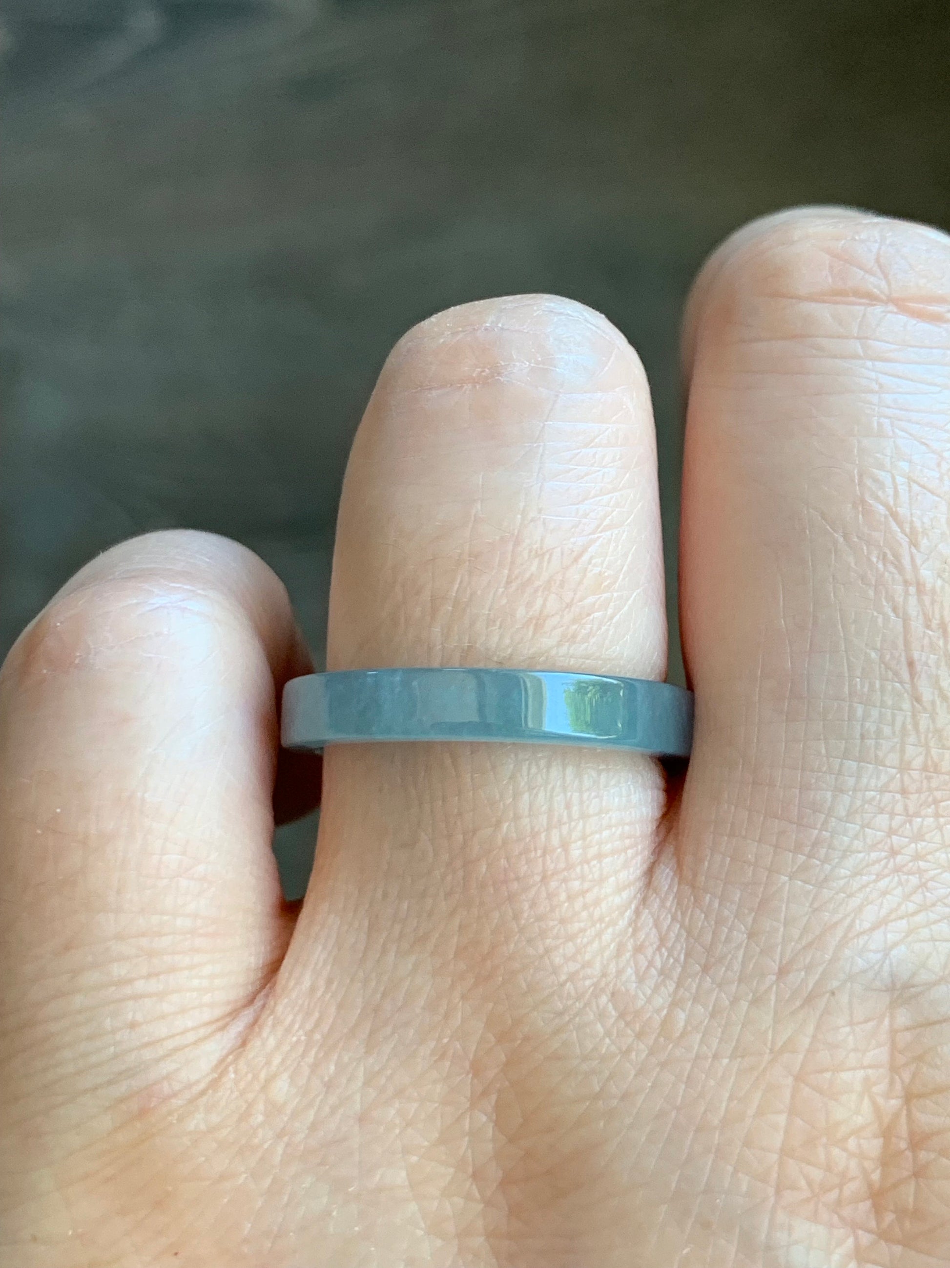 Natural Guatemalan Icy Translucent Dusty Blue Jadeite Square Edged Band Ring Size 9 天然冰危蓝翡翠角戒戒圈 FJW317-C