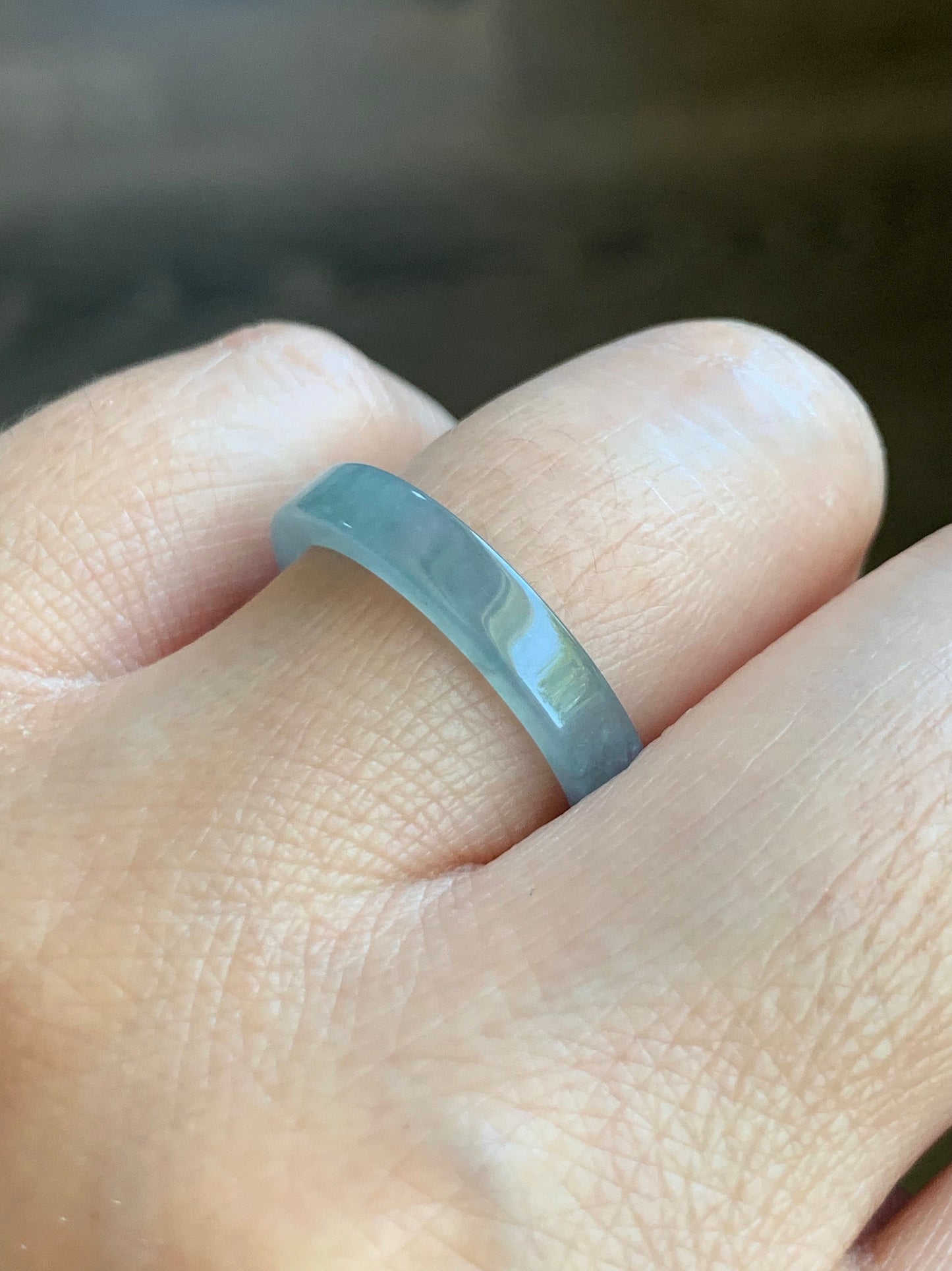 Natural Guatemalan Icy Translucent Dusty Blue Jadeite Square Edged Band Ring Size 9 天然冰危蓝翡翠角戒戒圈 FJW317-C