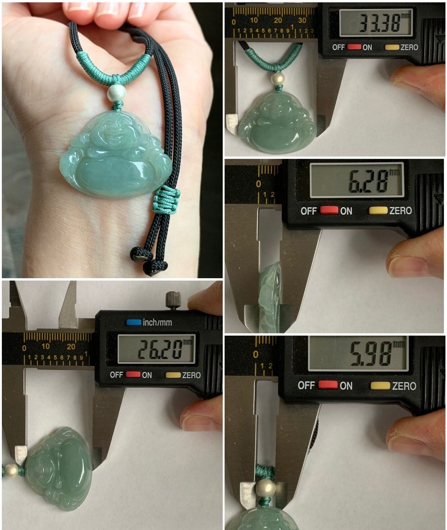 Natural Burmese Icy Translucent Gelatinous Light Green Jadeite Buddha Pendant Rope Necklace Sterling Silver 28” 天然缅甸老糯冰晴色翡翠佛公吊坠 LYQ225L