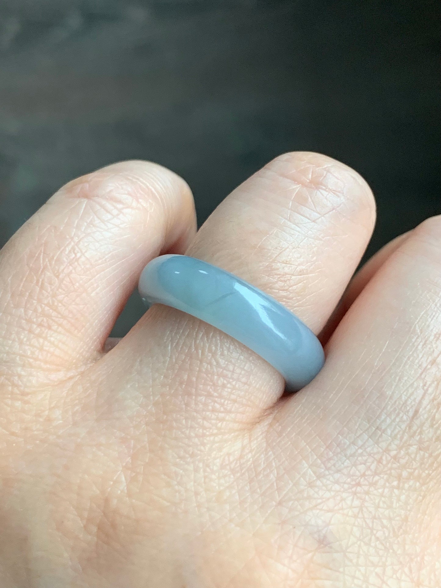 Stunning Natural Guatemalan Icy Translucent Gelatinous Light Purplish Blue Jadeite w/ Dark Teal Marbling Band Ring Sz 8 天然冰危蓝紫飘花翡翠戒圈 WPH114A