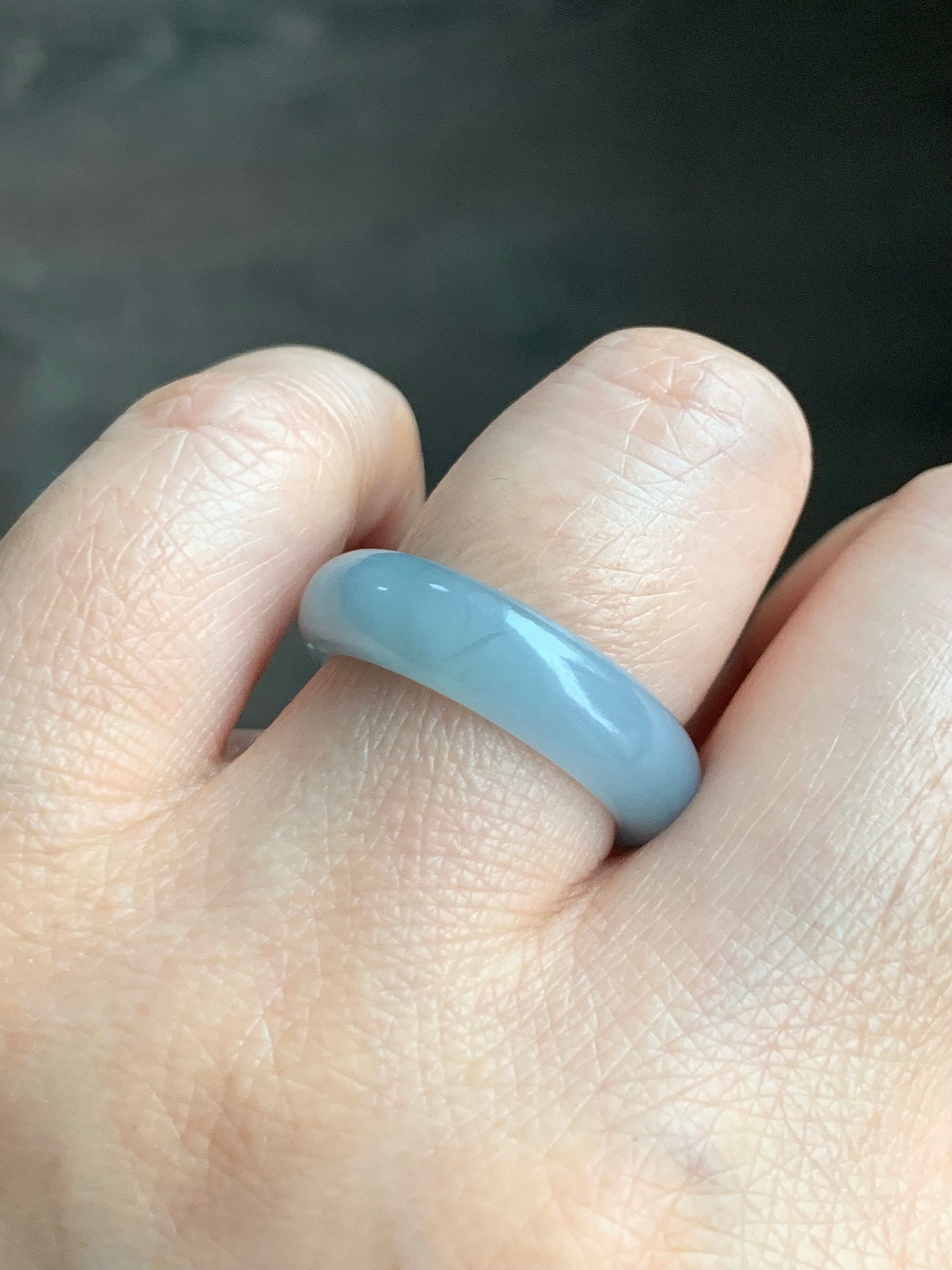 Stunning Natural Guatemalan Icy Translucent Gelatinous Light Purplish Blue Jadeite w/ Dark Teal Marbling Band Ring Sz 8 天然冰危蓝紫飘花翡翠戒圈 WPH114A