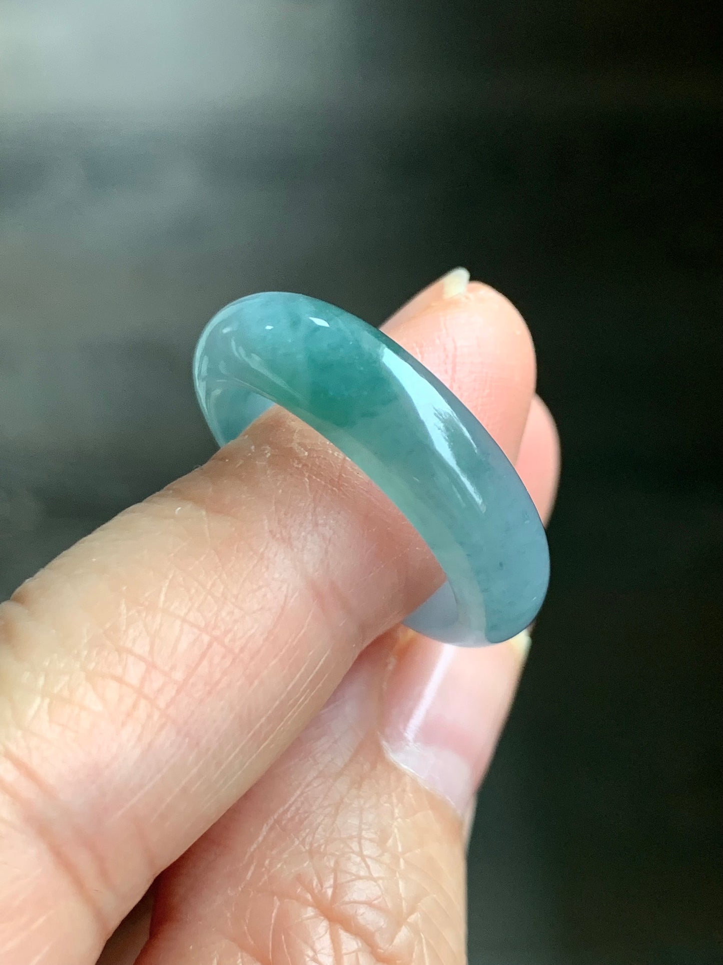 Stunning Natural Guatemalan Icy Translucent Gelatinous Light Purplish Blue Jadeite w/ Dark Teal Marbling Band Ring Sz 8 天然冰危蓝紫飘花翡翠戒圈 WPH114A