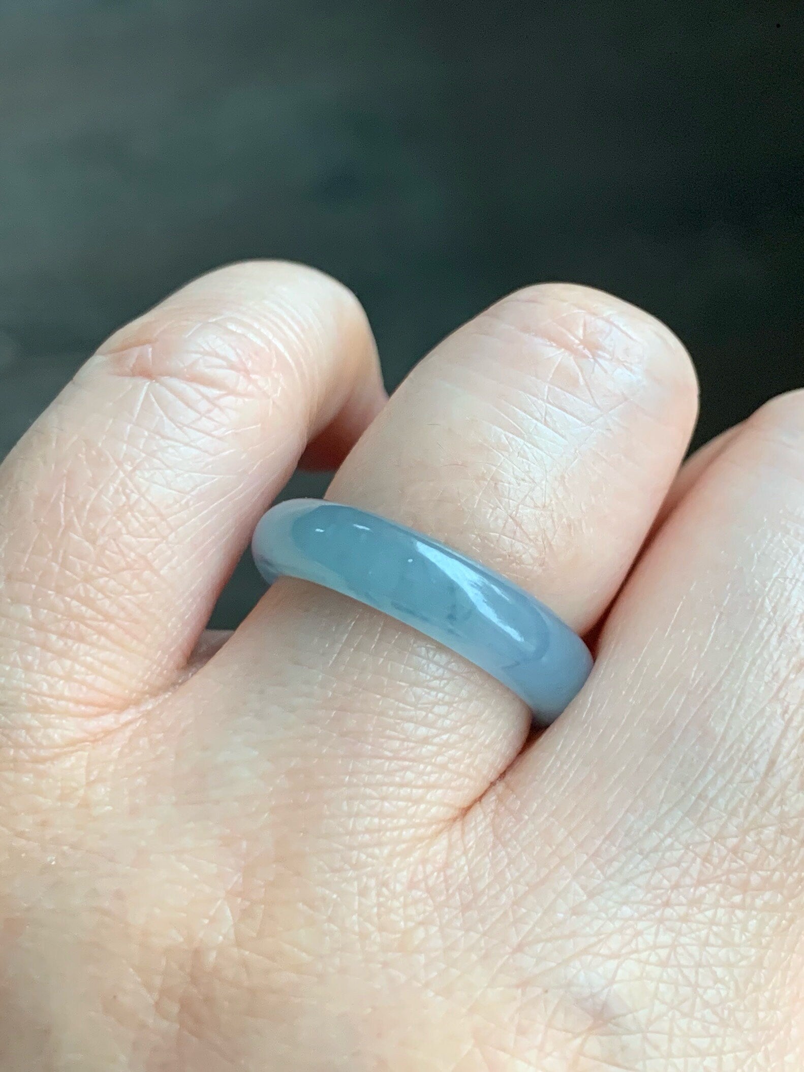 Stunning Natural Guatemalan Icy Translucent Gelatinous Light Purplish Blue Jadeite w/ Dark Teal Marbling Band Ring Sz 8 天然冰危蓝紫飘花翡翠戒圈 WPH114B