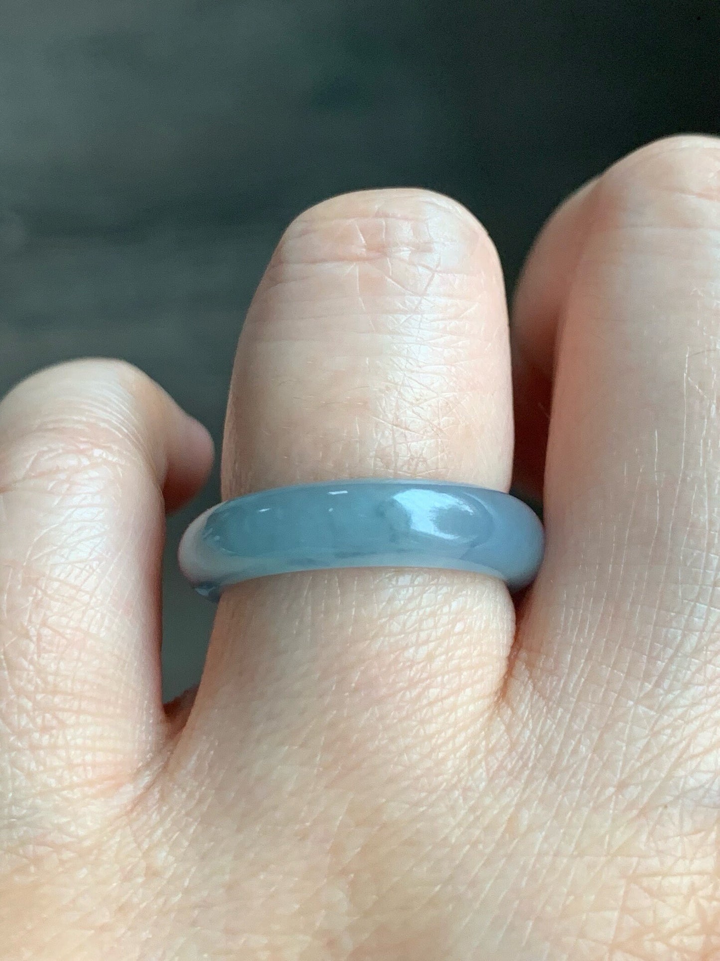 Stunning Natural Guatemalan Icy Translucent Gelatinous Light Purplish Blue Jadeite w/ Dark Teal Marbling Band Ring Sz 8 天然冰危蓝紫飘花翡翠戒圈 WPH114B