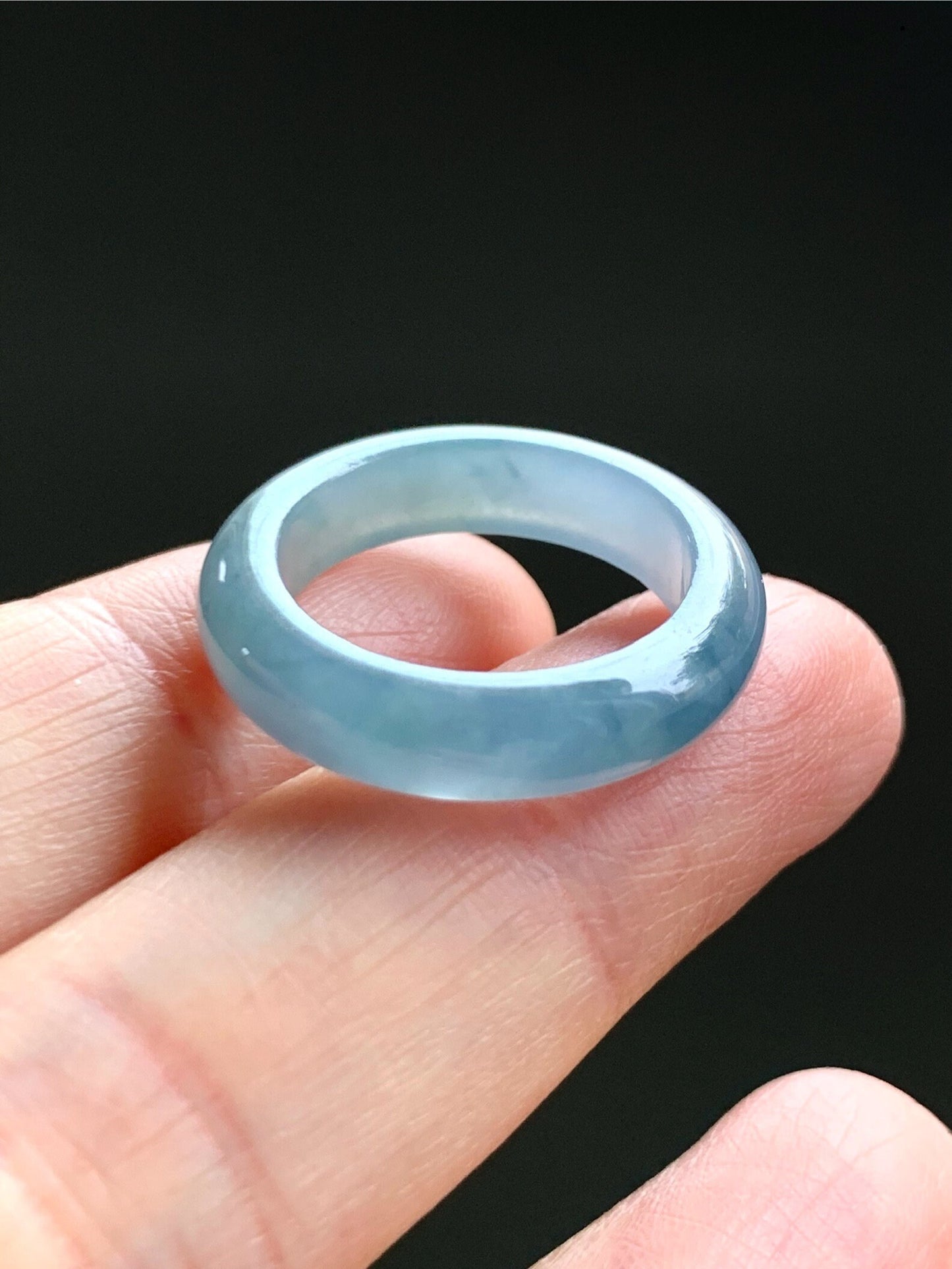 Natural Guatemalan Icy Translucent Gelatinous Light Purplish Blue Jadeite w/ Dark Blue Marbling Band Ring Sz 6.5 天然冰危蓝紫飘花翡翠戒圈 WPH114G