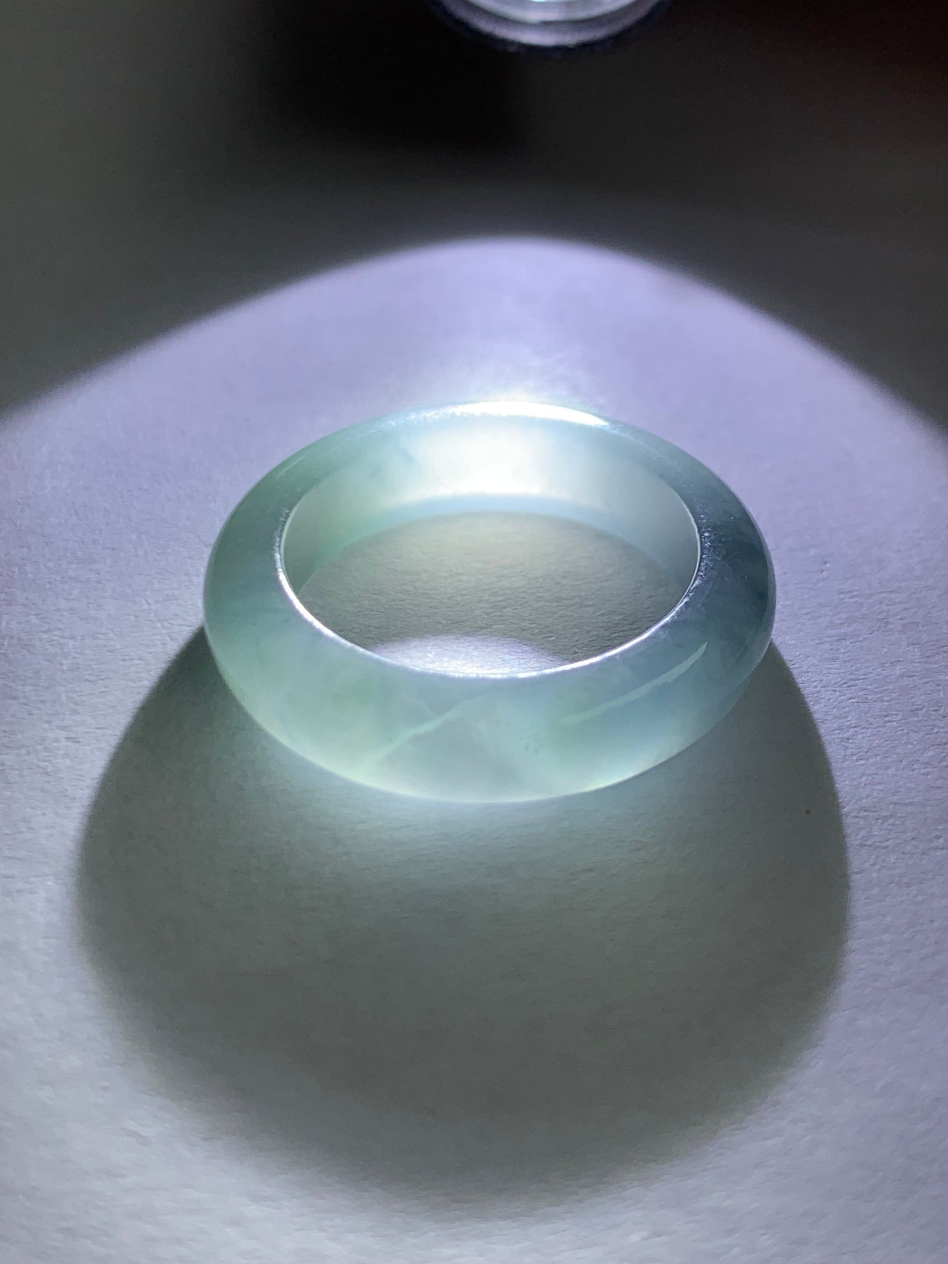 Natural Guatemalan Icy Translucent Gelatinous Light Purplish Blue Jadeite w/ Dark Blue Marbling Band Ring Sz 6.5 天然冰危蓝紫飘花翡翠戒圈 WPH114G