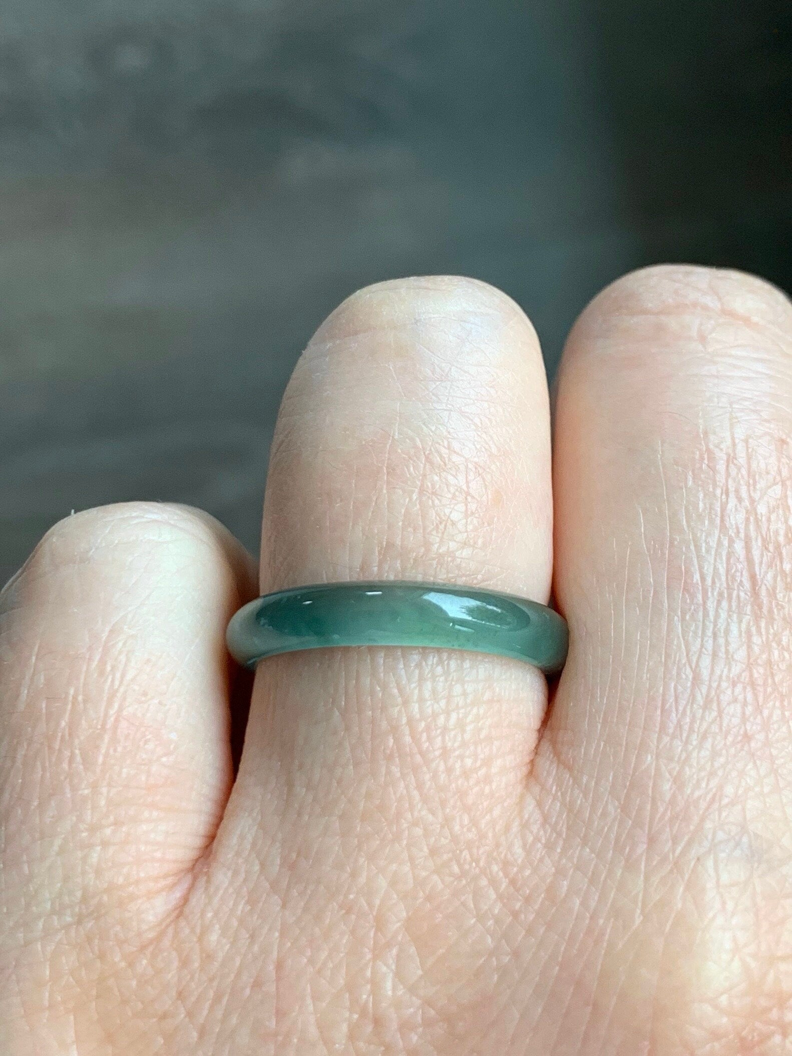 Stunning Natural Guatemalan Icy Highly Translucent Gelatinous Light Teal Green Jadeite Band Ring Size 8 天然冰危淡绿翡翠戒圈 WLJ516B