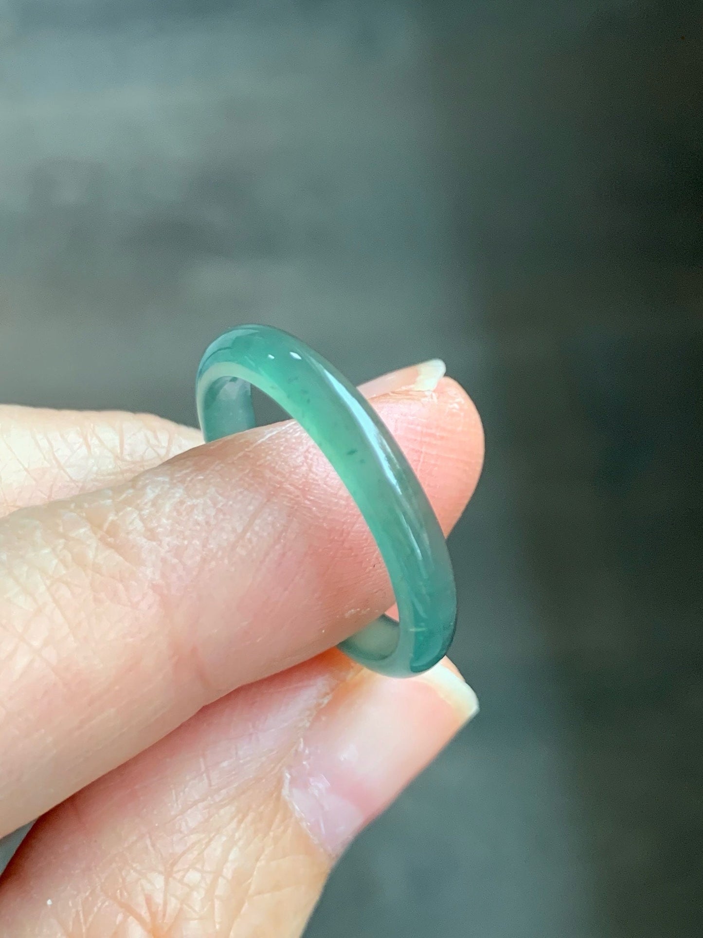 Stunning Natural Guatemalan Icy Highly Translucent Gelatinous Teal Green Jadeite Band Ring Size 8 天然冰危湖水绿翡翠戒圈 WLJ516C