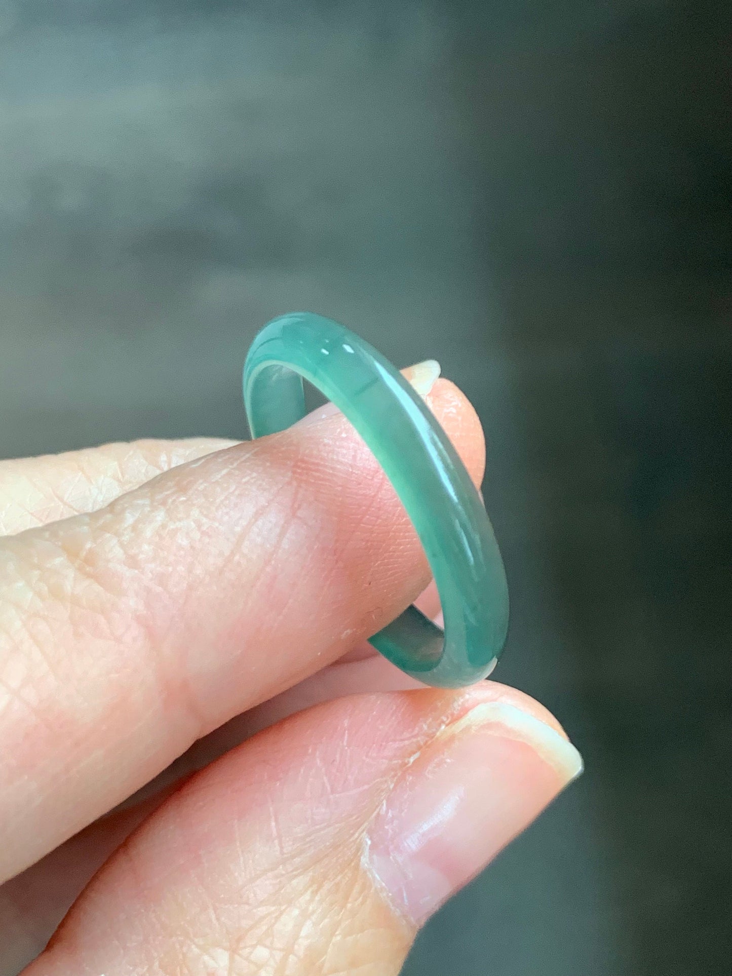 Stunning Natural Guatemalan Icy Highly Translucent Gelatinous Teal Green Jadeite Band Ring Size 8 天然冰危湖水绿翡翠戒圈 WLJ516C