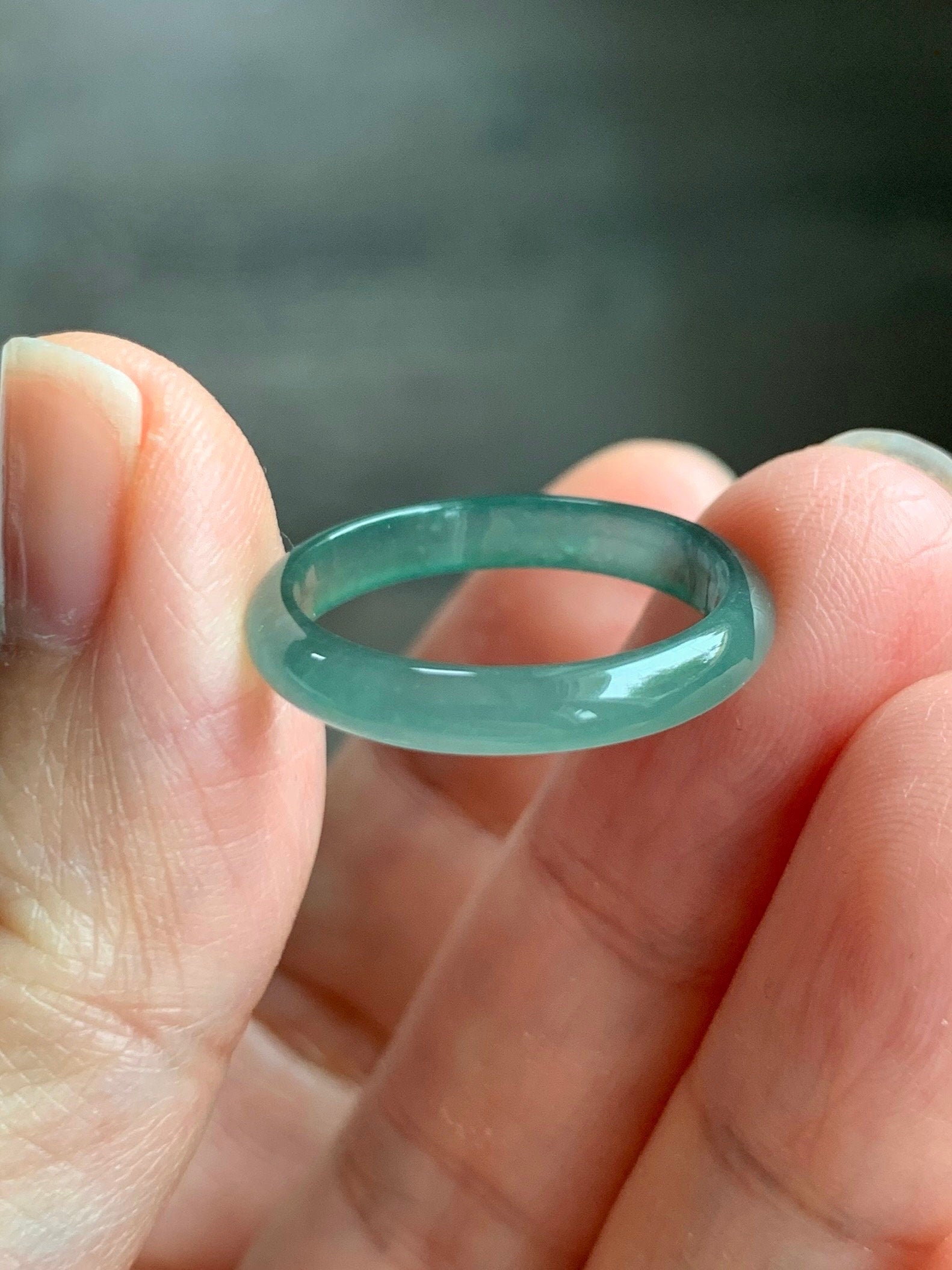 Stunning Natural Guatemalan Icy Highly Translucent Gelatinous Teal Green Jadeite Band Ring Size 8 天然冰危湖水绿翡翠戒圈 WLJ516C