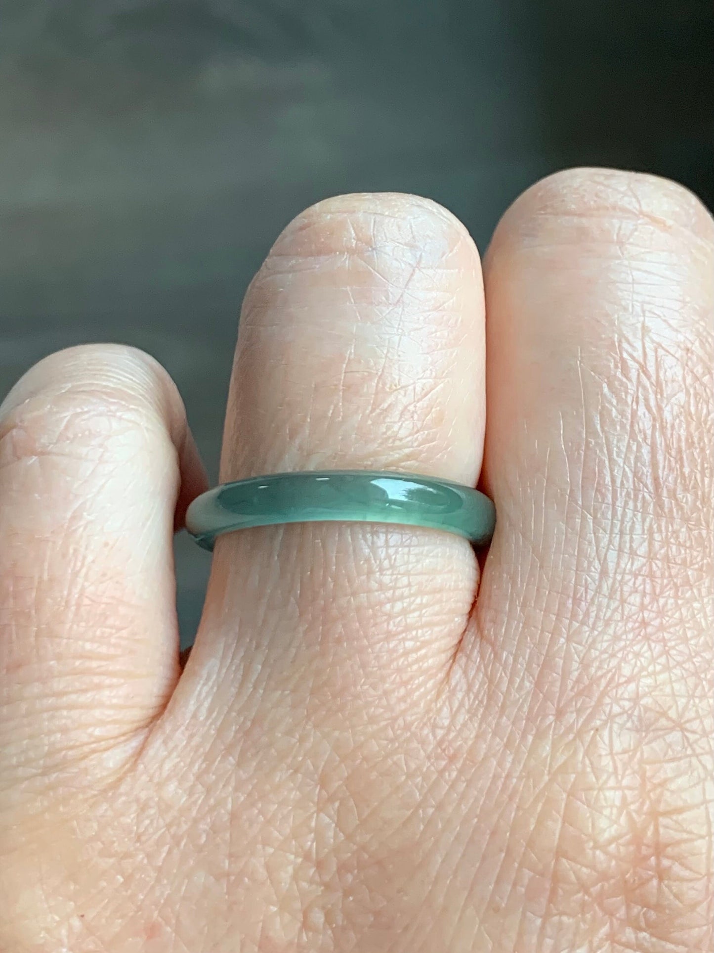 Stunning Natural Guatemalan Icy Highly Translucent Gelatinous Light Teal Green Jadeite Band Ring Size 8 天然冰危淡绿翡翠戒圈 WLJ516D