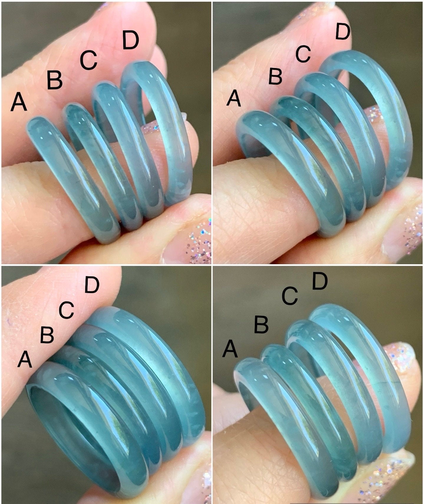 Stunning Natural Guatemalan Icy Highly Translucent Light Blue Jadeite Band Ring Various Sizes 天然冰危起冰起光浅蓝翡翠戒圈 BWL216A-D