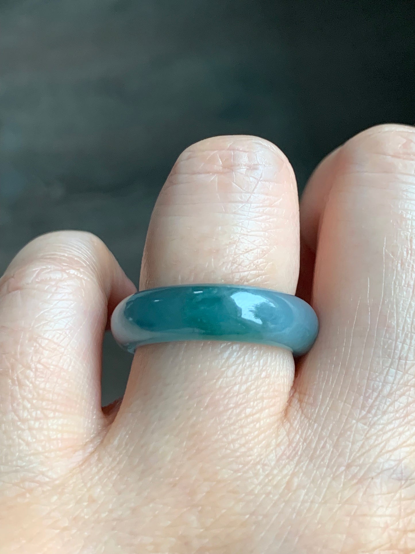 Stunning Natural Guatemalan Icy Translucent Gelatinous Light Purplish Blue Jadeite w/ Dark Teal Marbling Band Ring Sz 8 天然冰危蓝紫飘花翡翠戒圈 WPH114A