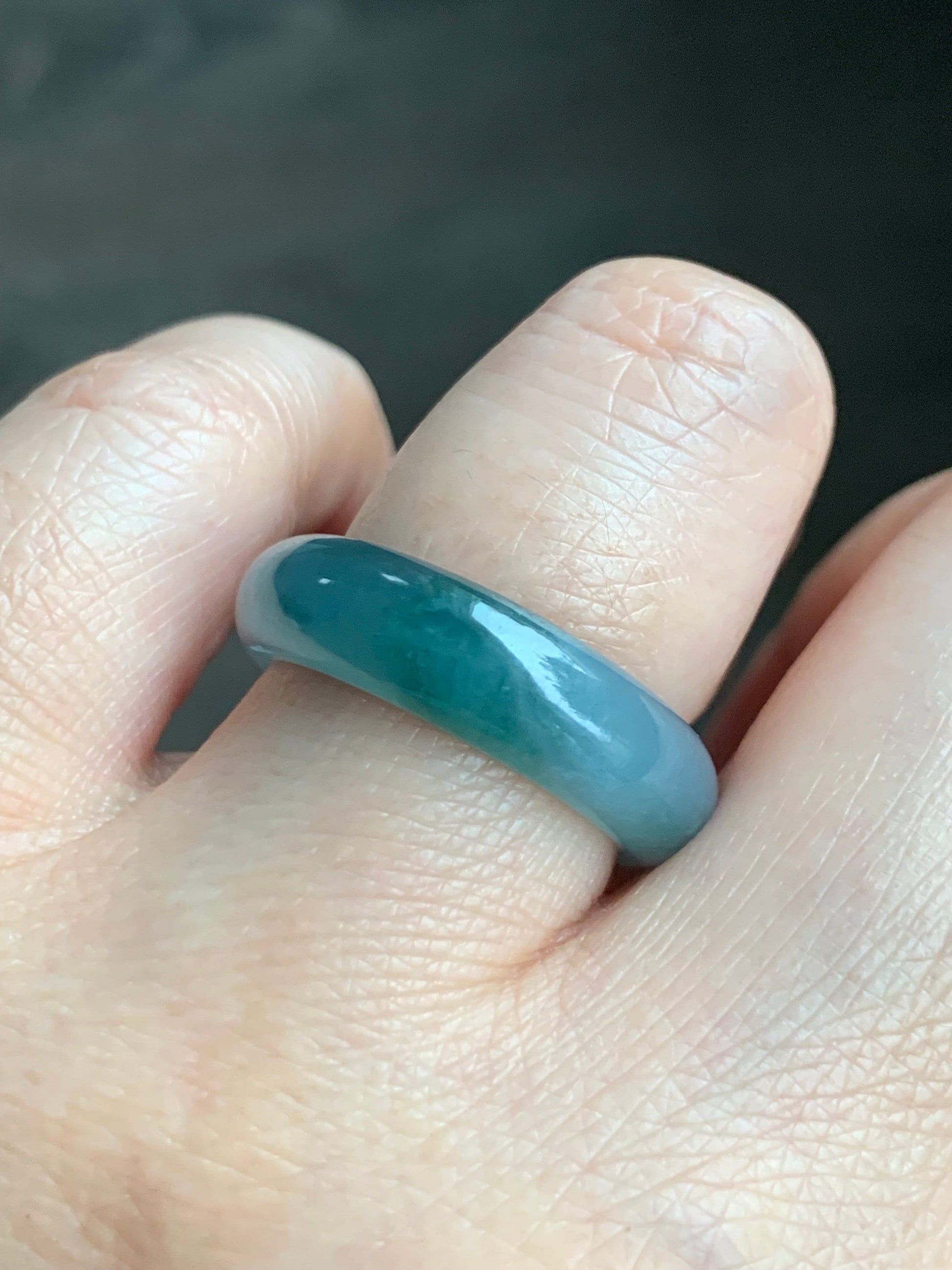 Stunning Natural Guatemalan Icy Translucent Gelatinous Light Purplish Blue Jadeite w/ Dark Teal Marbling Band Ring Sz 8 天然冰危蓝紫飘花翡翠戒圈 WPH114A