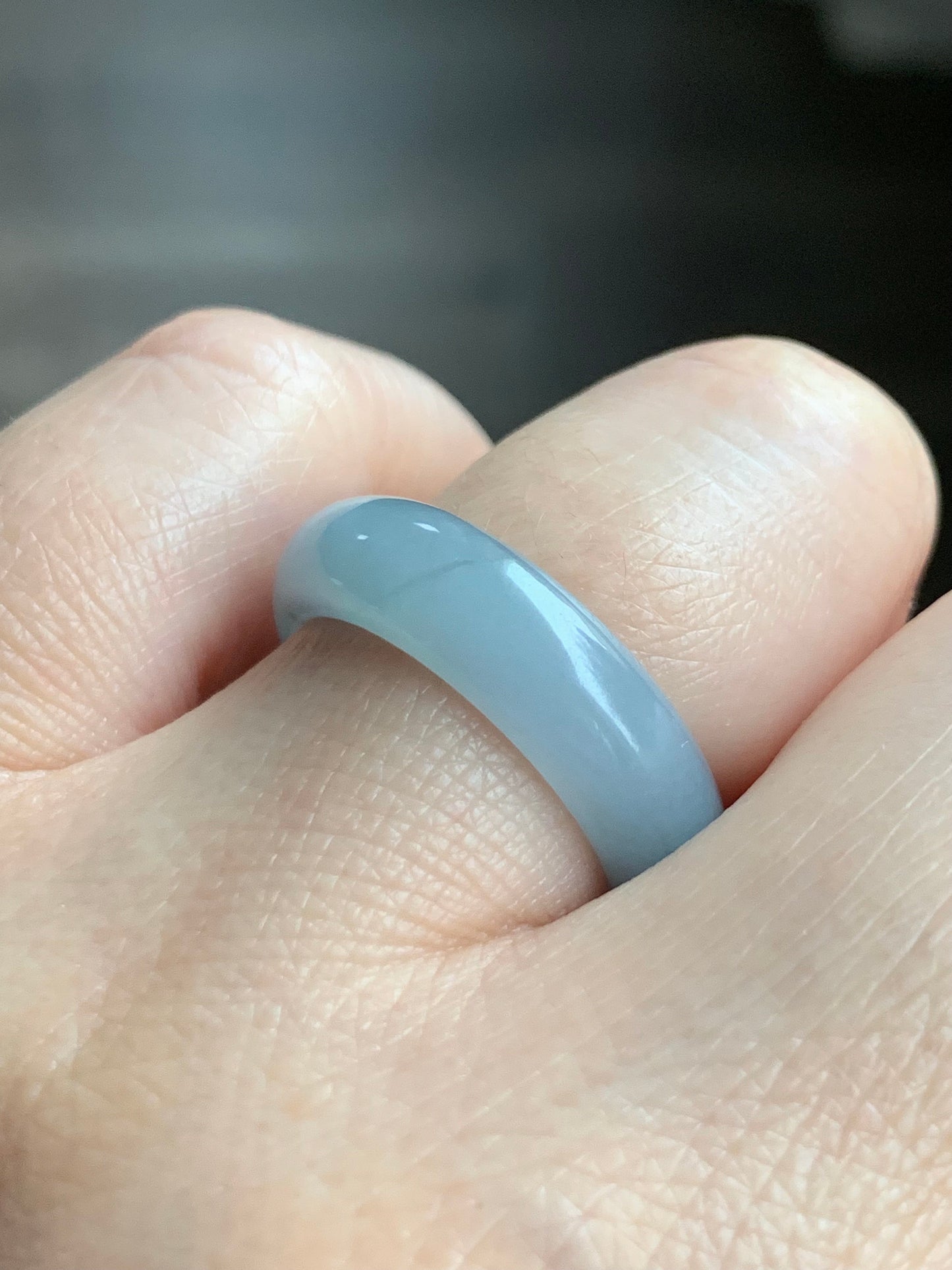 Stunning Natural Guatemalan Icy Translucent Gelatinous Light Purplish Blue Jadeite w/ Dark Teal Marbling Band Ring Sz 8 天然冰危蓝紫飘花翡翠戒圈 WPH114A