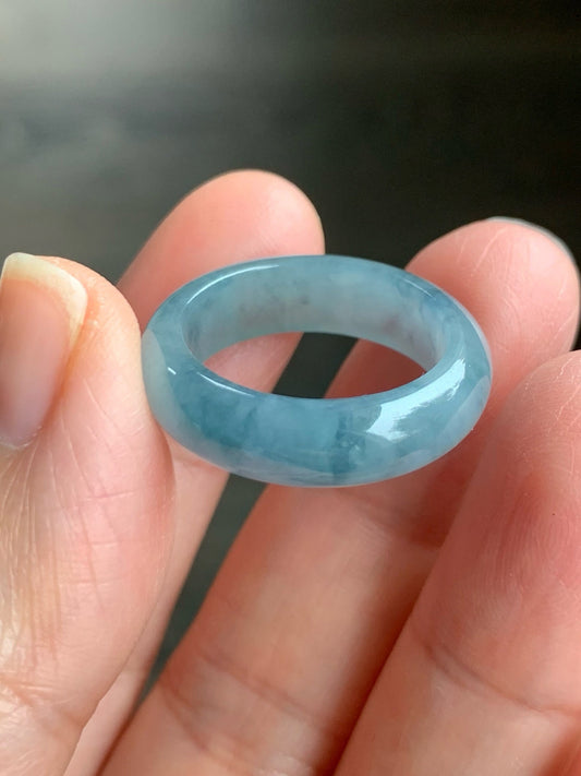 Stunning Natural Guatemalan Icy Translucent Gelatinous Light Purplish Blue Jadeite w/ Dark Blue Marbling Band Ring Sz 8 天然冰危蓝紫飘花翡翠戒圈 WPH114F