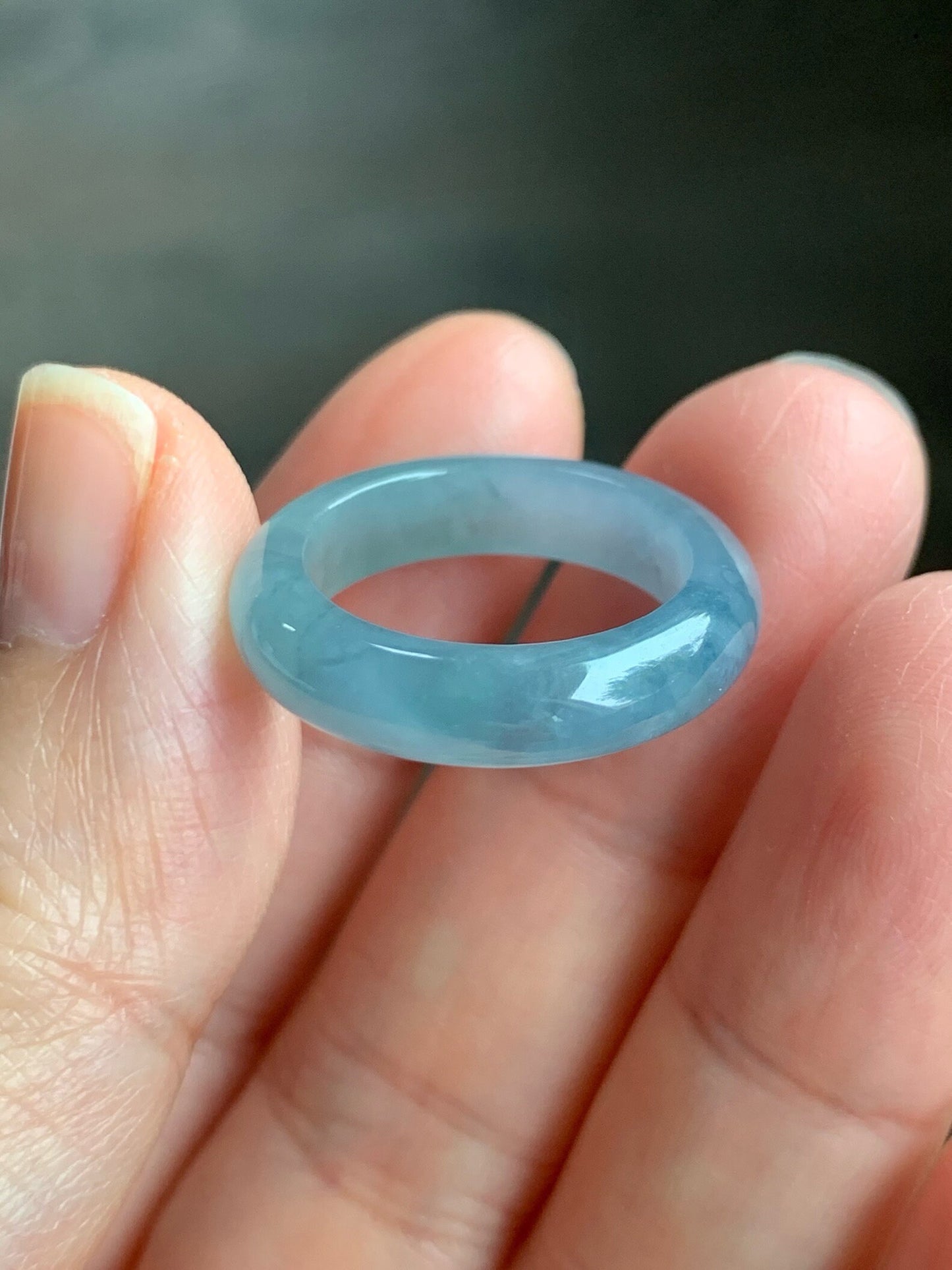 Natural Guatemalan Icy Translucent Gelatinous Light Purplish Blue Jadeite w/ Dark Blue Marbling Band Ring Sz 6.5 天然冰危蓝紫飘花翡翠戒圈 WPH114G