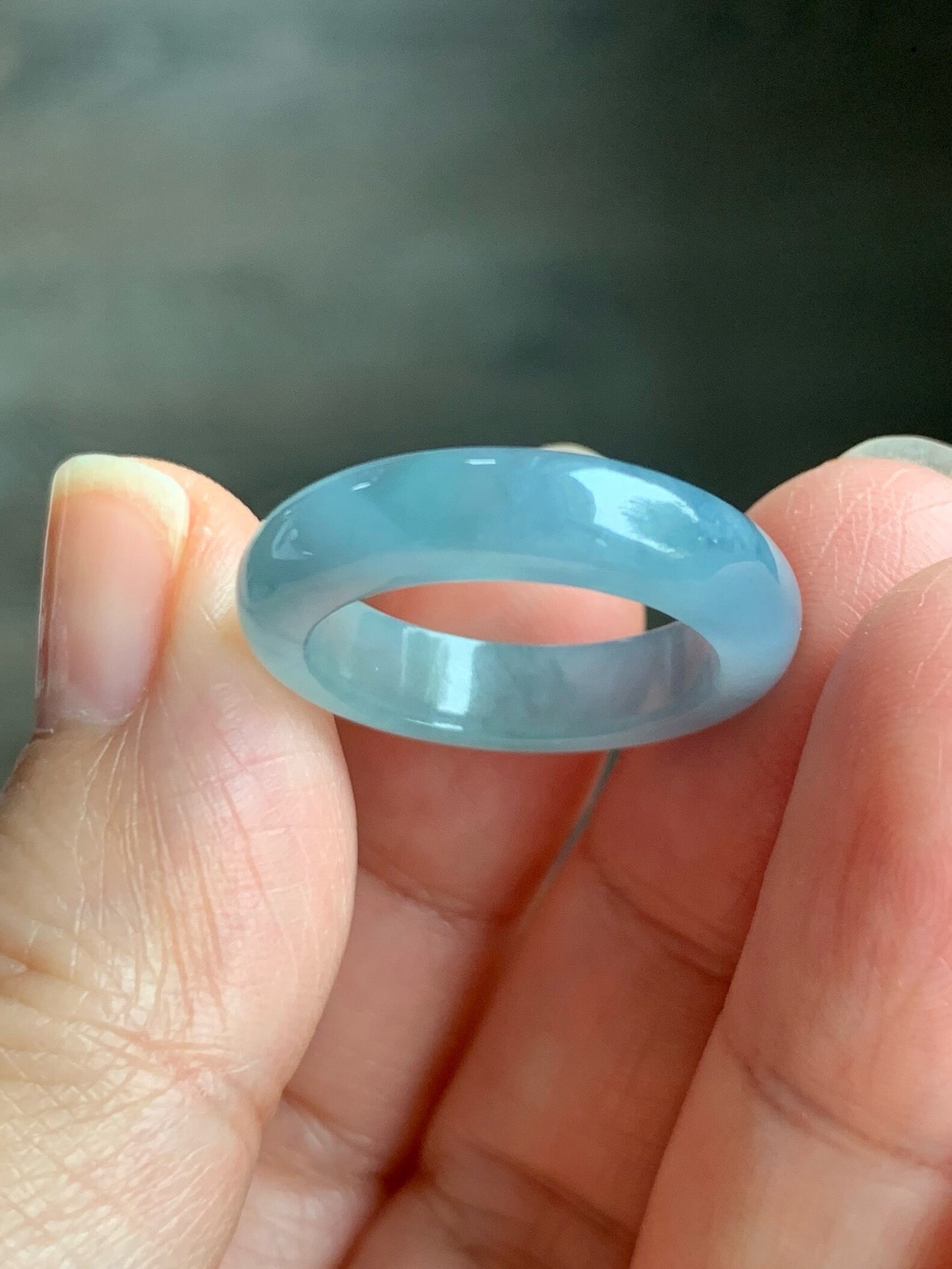 Natural Guatemalan Icy Translucent Gelatinous Light Purplish Blue Jadeite w/ Dark Blue Marbling Band Ring Sz 6.5 天然冰危蓝紫飘花翡翠戒圈 WPH114G