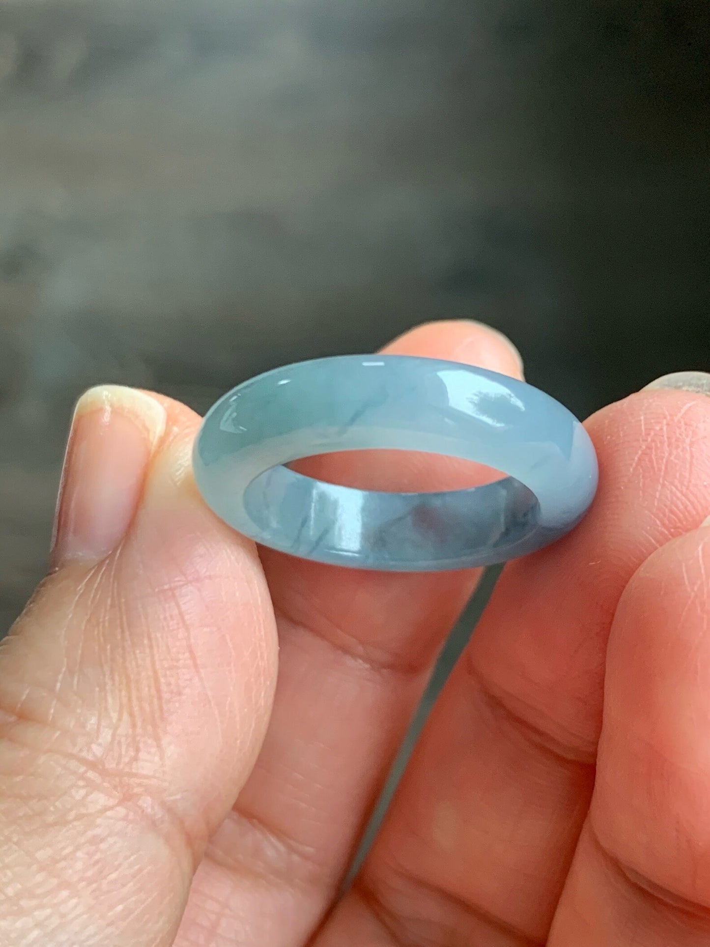 Natural Guatemalan Icy Translucent Gelatinous Light Purplish Blue Jadeite w/ Dark Blue Marbling Band Ring Sz 6.5 天然冰危蓝紫飘花翡翠戒圈 WPH114G