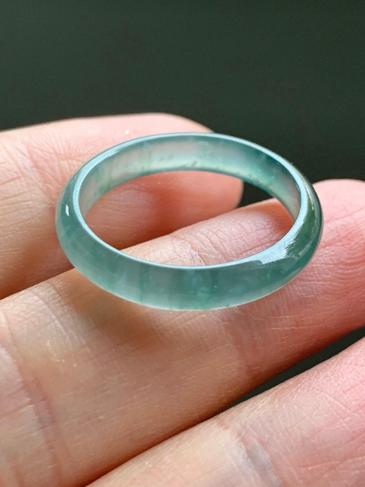 Stunning Natural Guatemalan Icy Highly Translucent Gelatinous Light Teal Green Jadeite Band Ring Size 8 天然冰危淡绿翡翠戒圈 WLJ516B