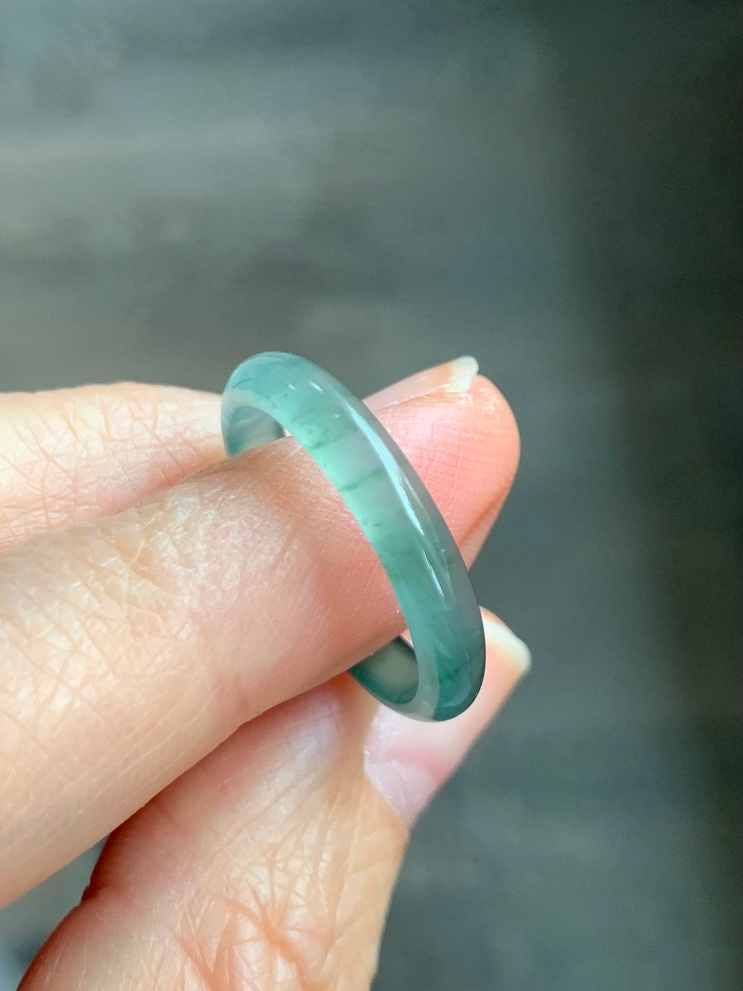 Stunning Natural Guatemalan Icy Highly Translucent Gelatinous Light Teal Green Jadeite Band Ring Size 8 天然冰危淡绿翡翠戒圈 WLJ516B