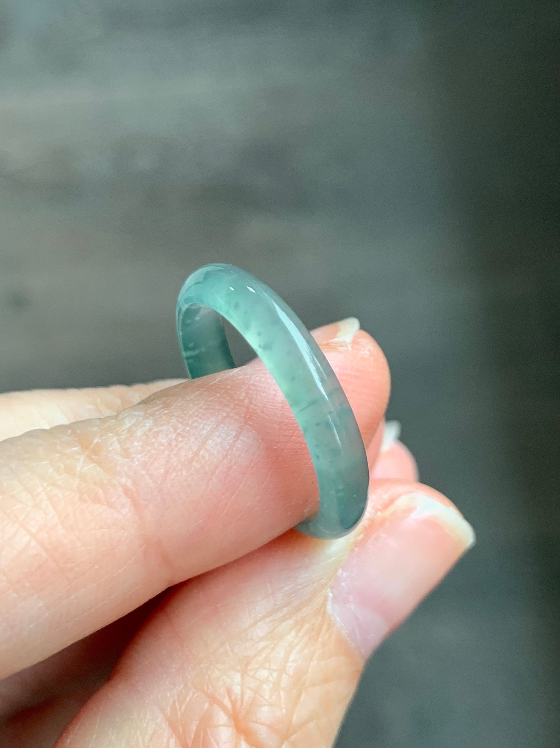 Stunning Natural Guatemalan Icy Highly Translucent Gelatinous Light Teal Green Jadeite Band Ring Size 8 天然冰危淡绿翡翠戒圈 WLJ516B