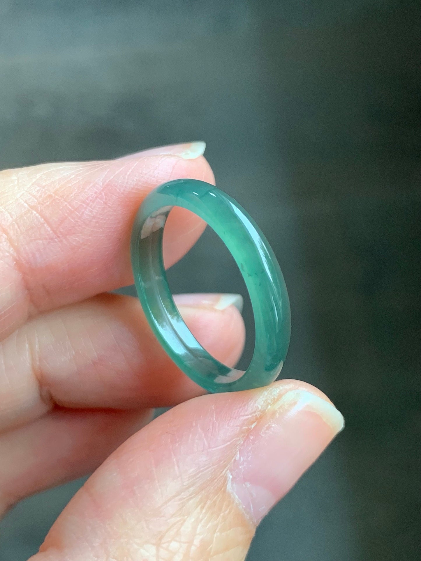 Stunning Natural Guatemalan Icy Highly Translucent Gelatinous Teal Green Jadeite Band Ring Size 8 天然冰危湖水绿翡翠戒圈 WLJ516C