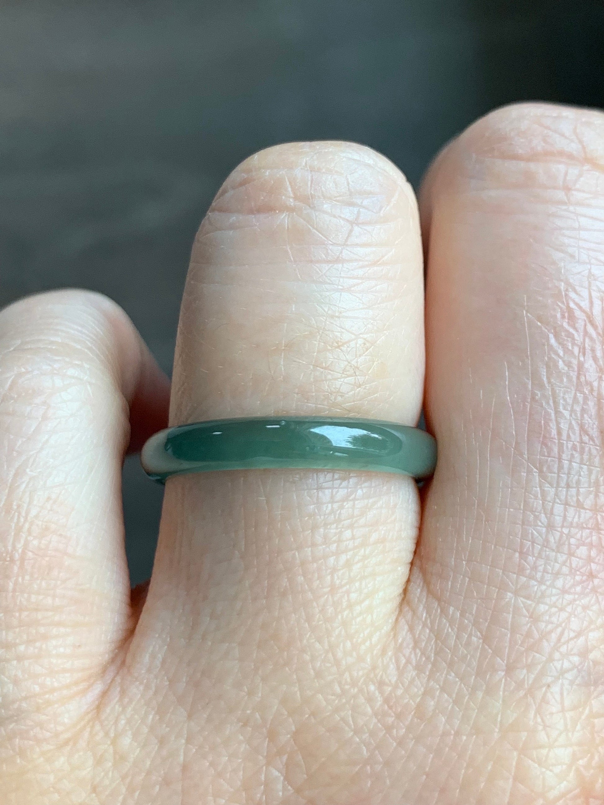 Stunning Natural Guatemalan Icy Highly Translucent Gelatinous Teal Green Jadeite Band Ring Size 8 天然冰危湖水绿翡翠戒圈 WLJ516C