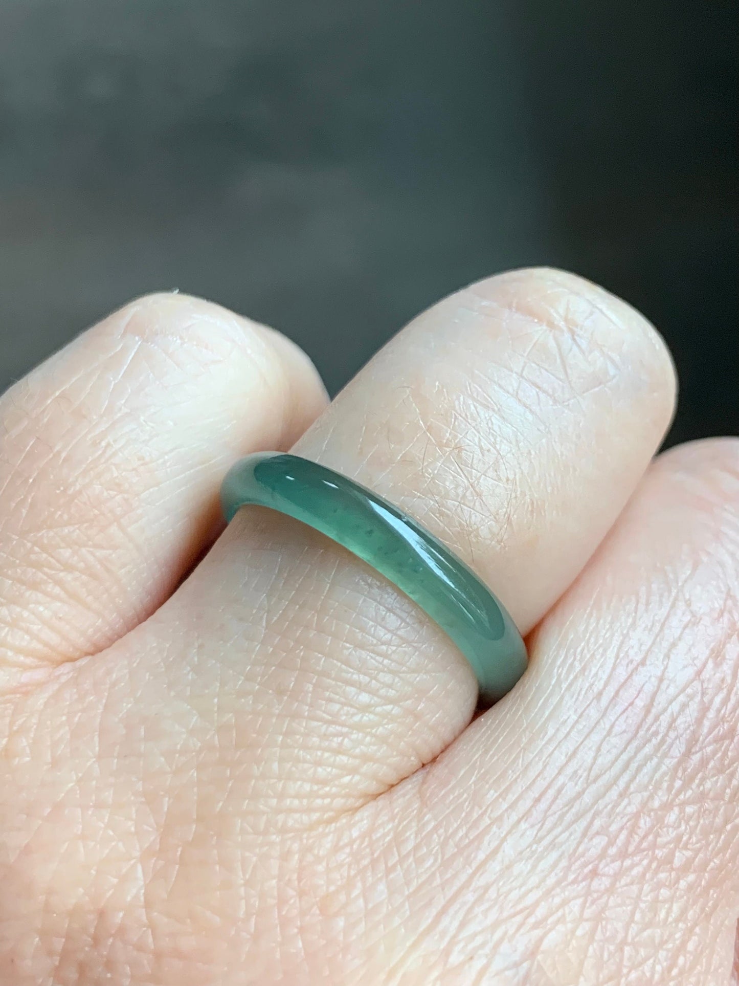 Stunning Natural Guatemalan Icy Highly Translucent Gelatinous Teal Green Jadeite Band Ring Size 8 天然冰危湖水绿翡翠戒圈 WLJ516C