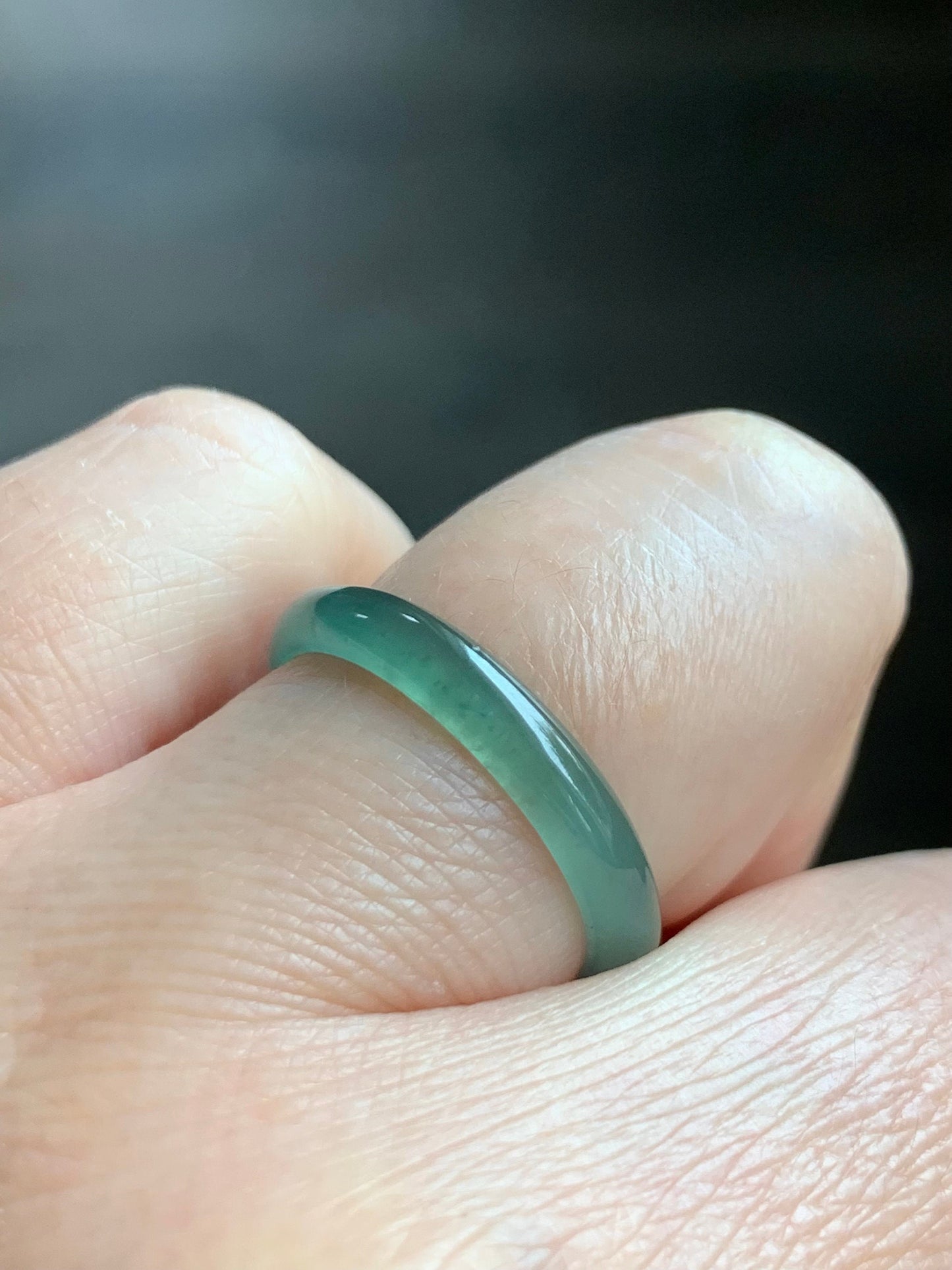 Stunning Natural Guatemalan Icy Highly Translucent Gelatinous Teal Green Jadeite Band Ring Size 8 天然冰危湖水绿翡翠戒圈 WLJ516C