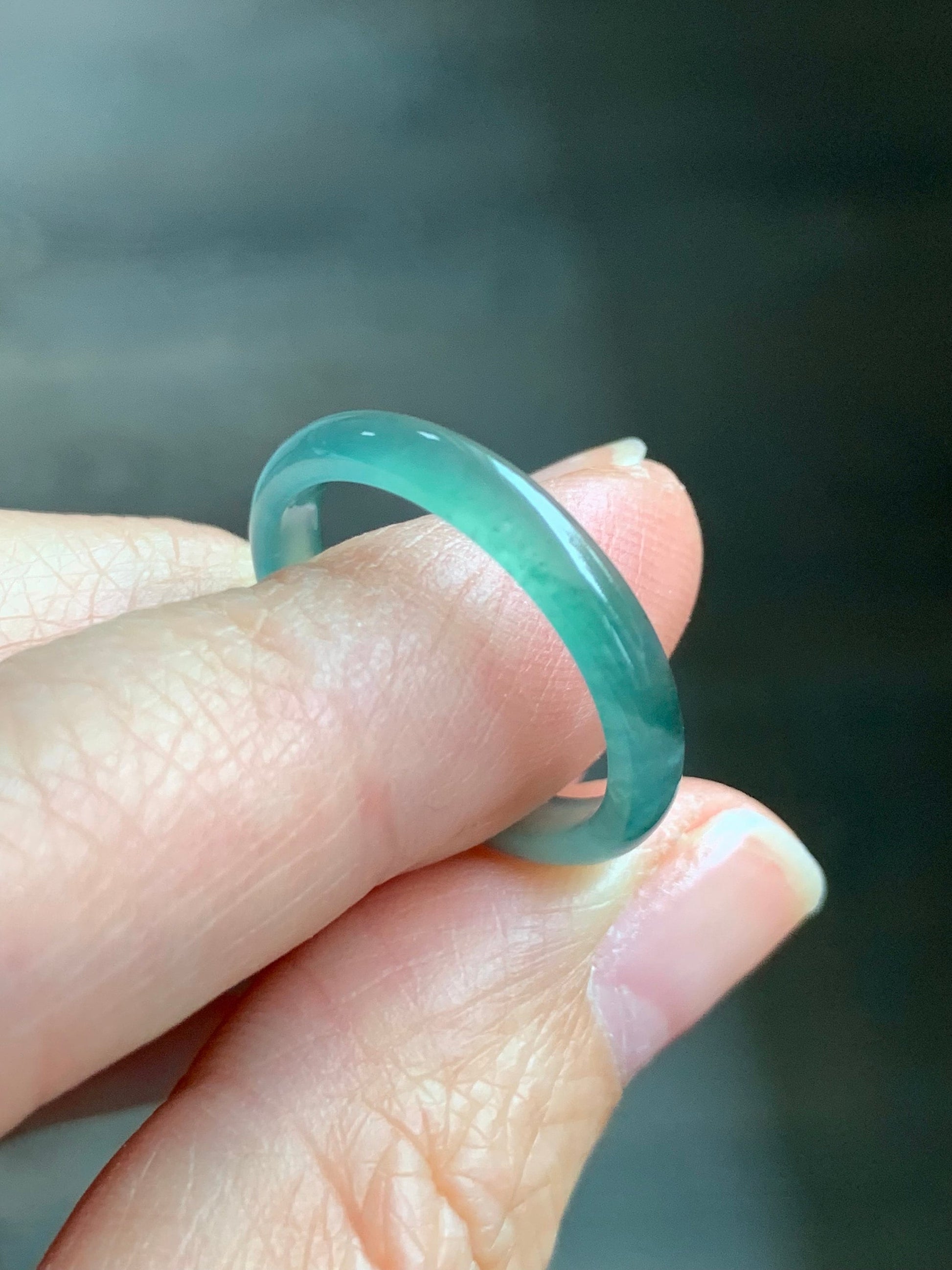 Stunning Natural Guatemalan Icy Highly Translucent Gelatinous Light Teal Green Jadeite Band Ring Size 8 天然冰危淡绿翡翠戒圈 WLJ516D